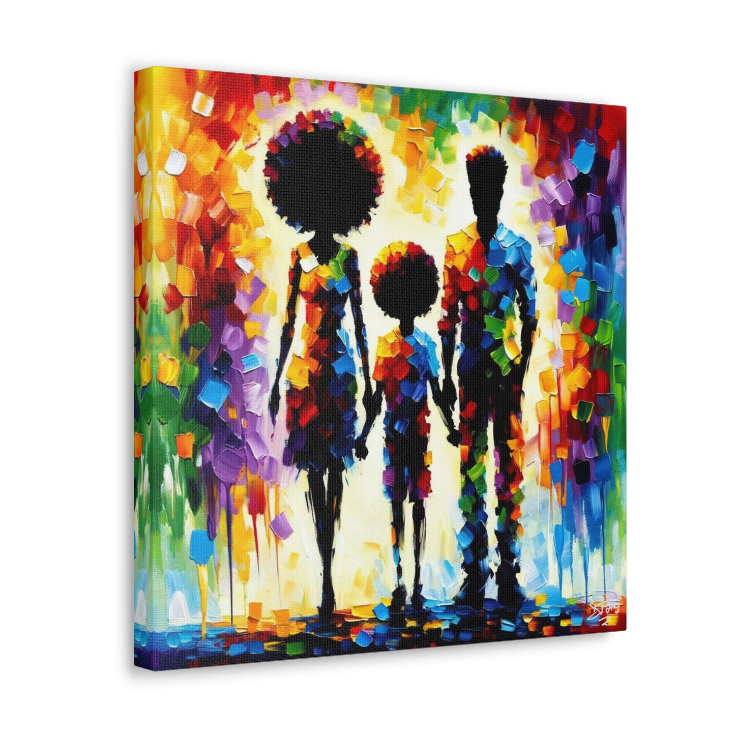 Art Print, Afro-Caribbean Family, Oil Finish, West Indian Ethnicity, Cultural, Heritage, Semi-Abstract, Canvas Gallery Wrap