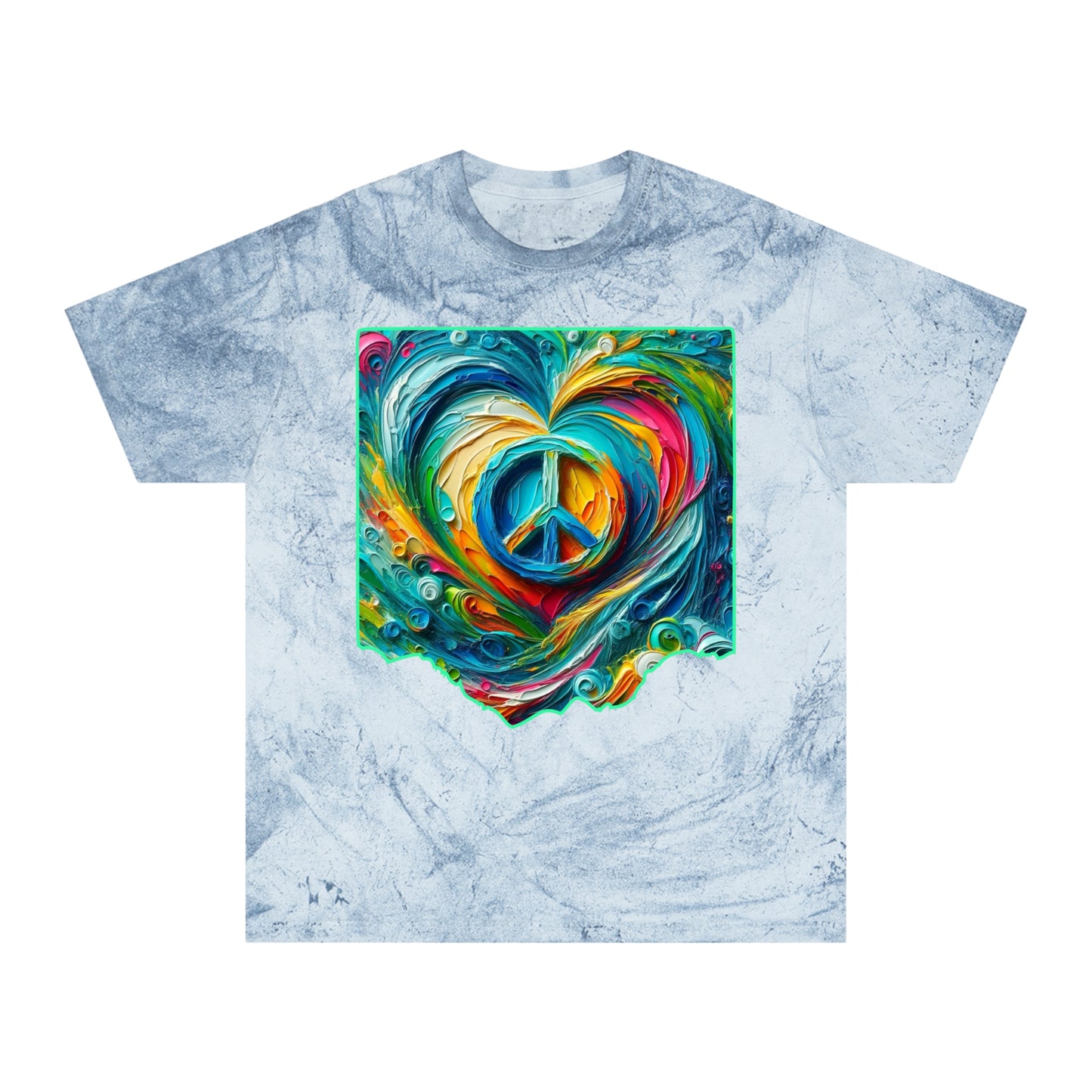 Unisex Color Blast T-Shirt "Peace & Love" One World, Self-Love, Anti-Racism, One Love, Unity, Inclusion, Diversity, Immigrant Outsiders, Cultural Identity, Black Excellence Empowerment Inspiration, FashionWithPurpose, ConsciousClothing