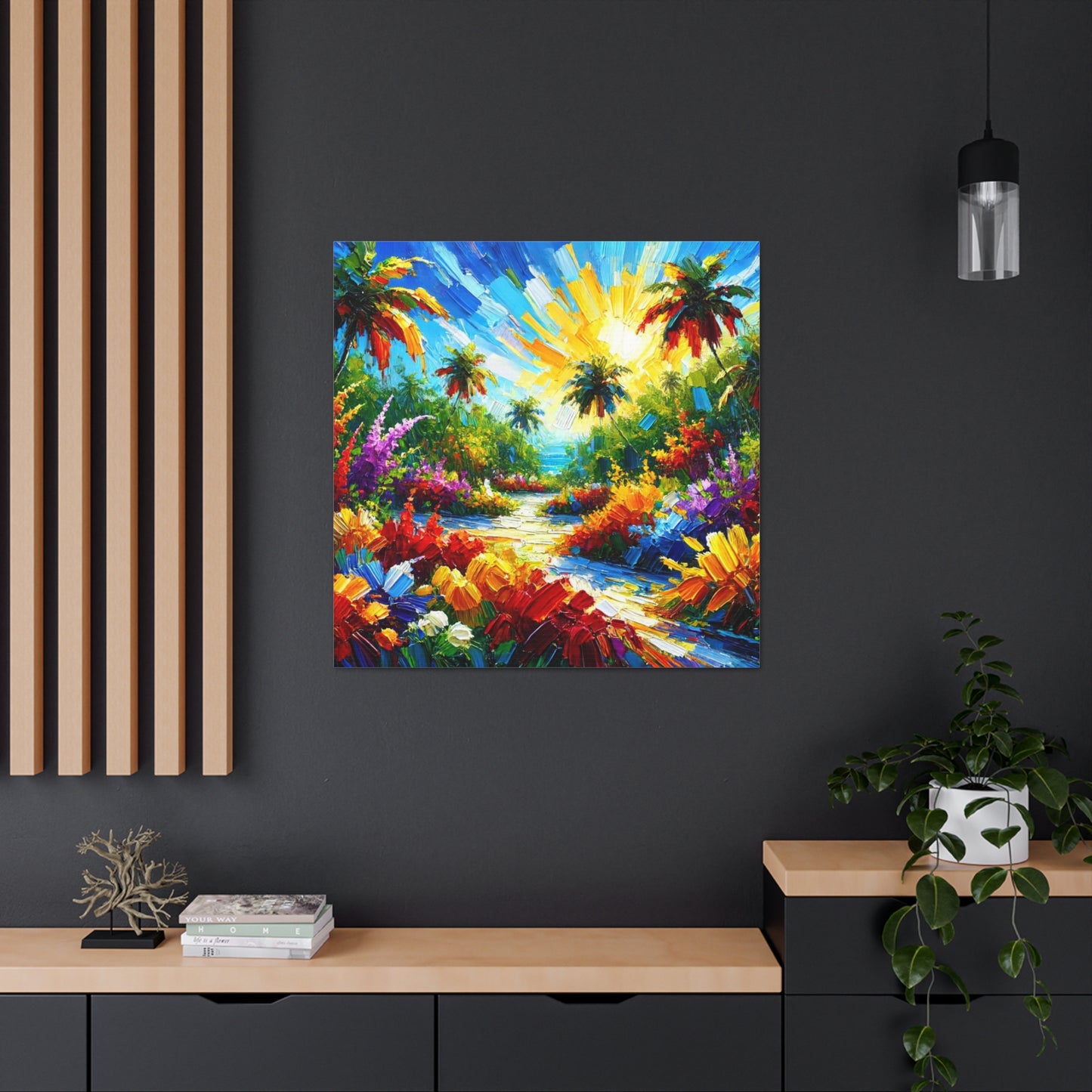 Art Print of Tropical Flower Garden, Abstract Oil Finish, West Indian Art, Canvas Gallery Wraps