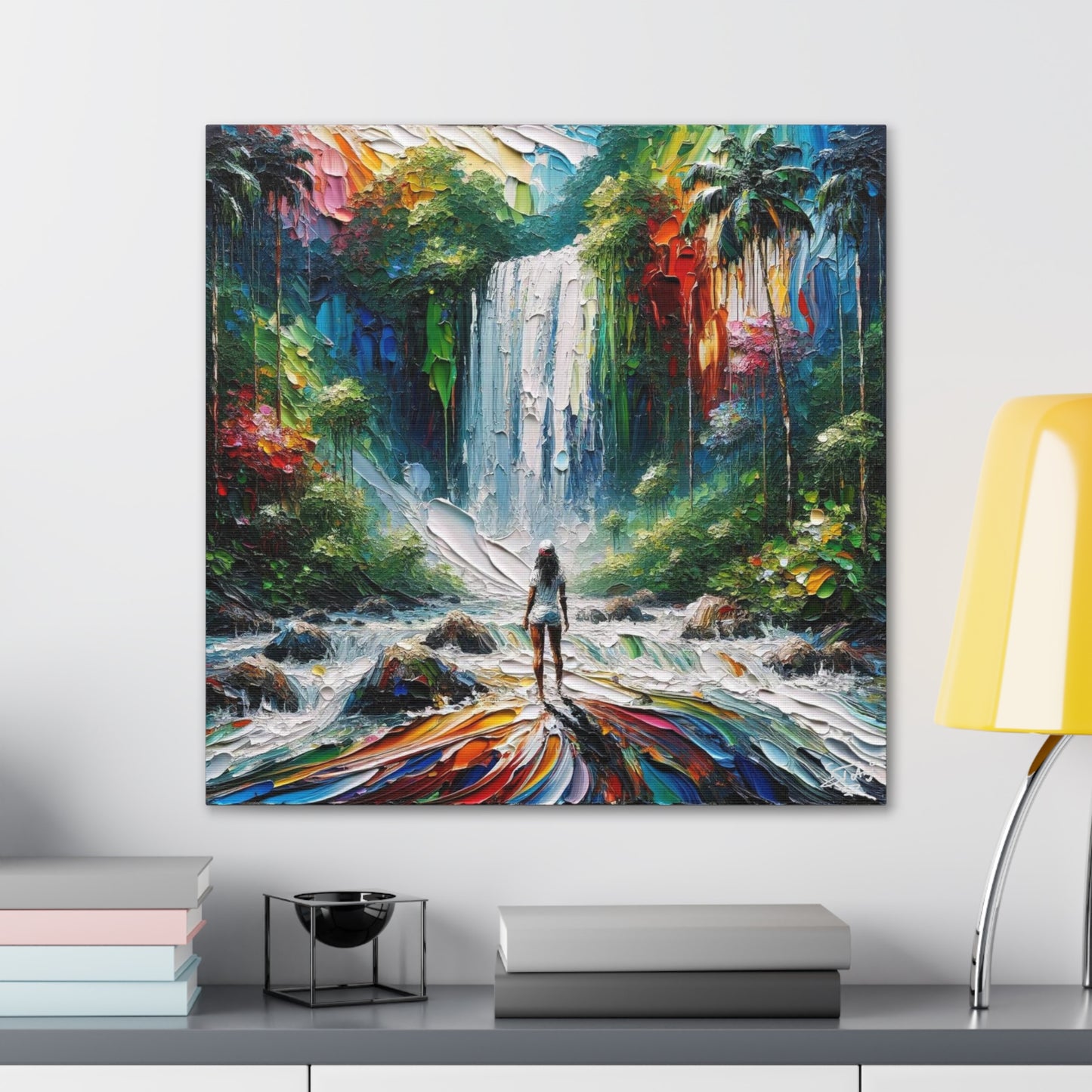 Art Print of Caribbean Woman at Waterfall, West Indian Art, Canvas Gallery Wraps