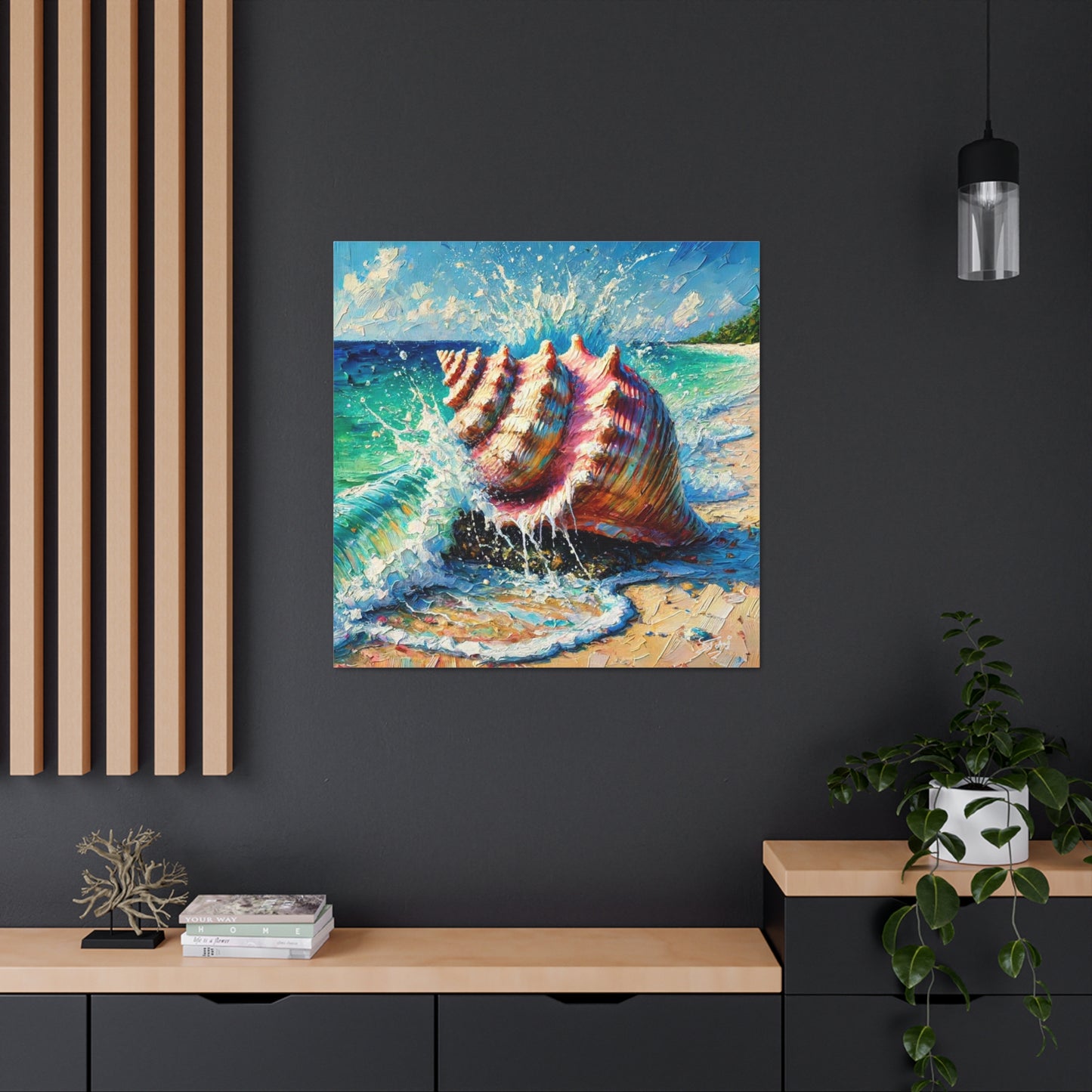 Art Print, Seashell, Caribbean Beach Scene, Abstract, Oil Painting, West Indian Art, Canvas Gallery Wraps