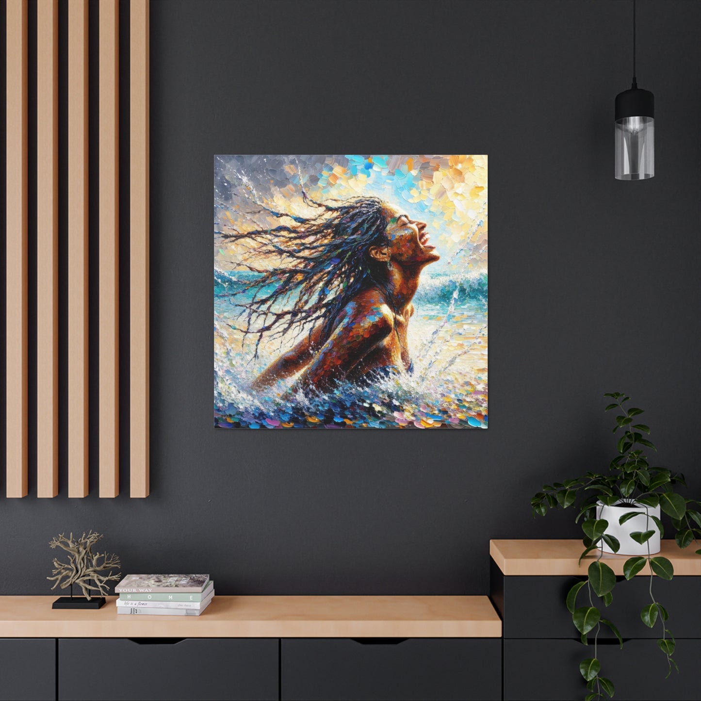 Art Print#2 of Dougla Woman's Exhilaration Captured - Joy, Laughter, Color, Caribbean Sea, Oil Finish, West Indian Art, Canvas Gallery Wraps