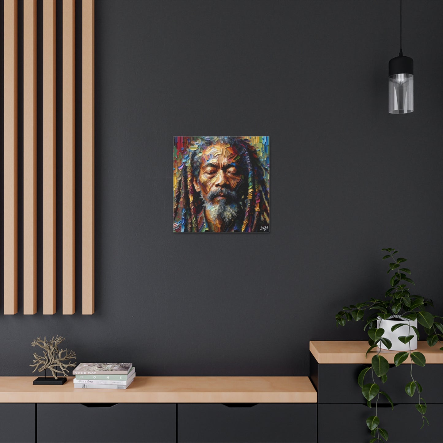 Art Print, Trini Rastaman, Oil Finish, West Indian Ethnicity, Cultural, Heritage, Semi-Abstract, Canvas Gallery Wrap