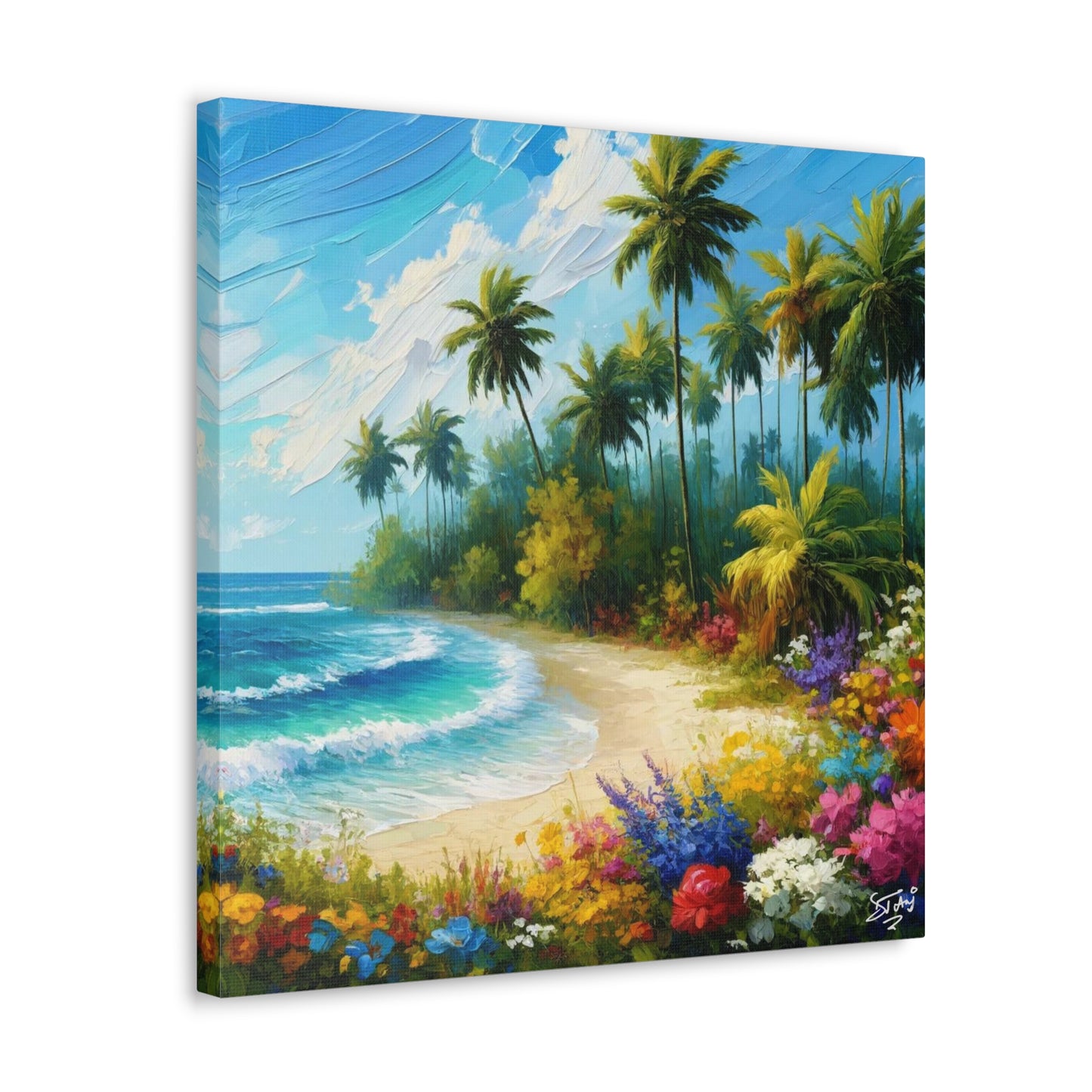 Art Print of Caribbean Beach Scene, Abstract, Oil Painting, West Indian Art, Canvas Gallery Wraps