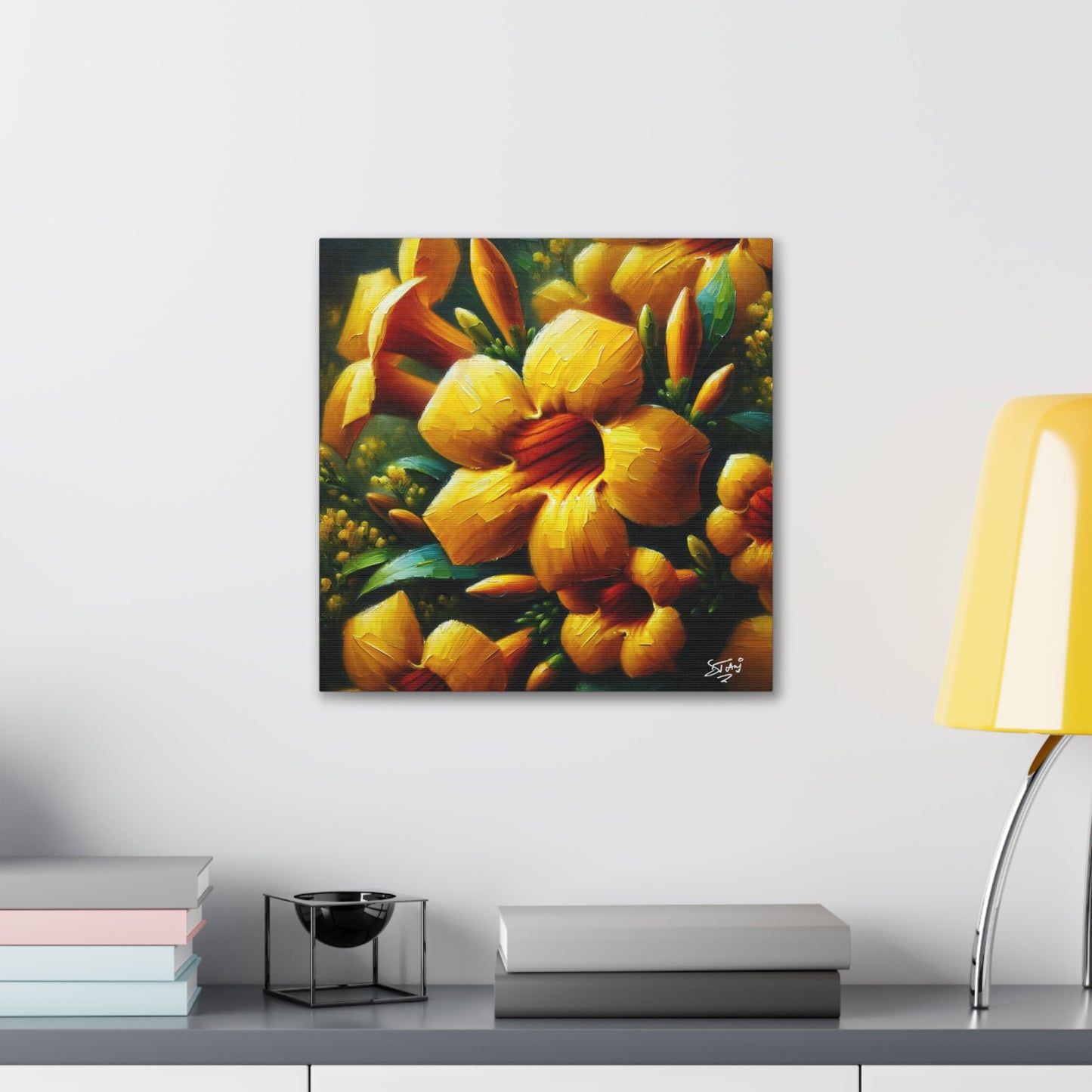 Print#3 of Yellow Allamanda Flowers, Oil Paint Finish, Caribbean, Tropical, Canvas Gallery Wraps