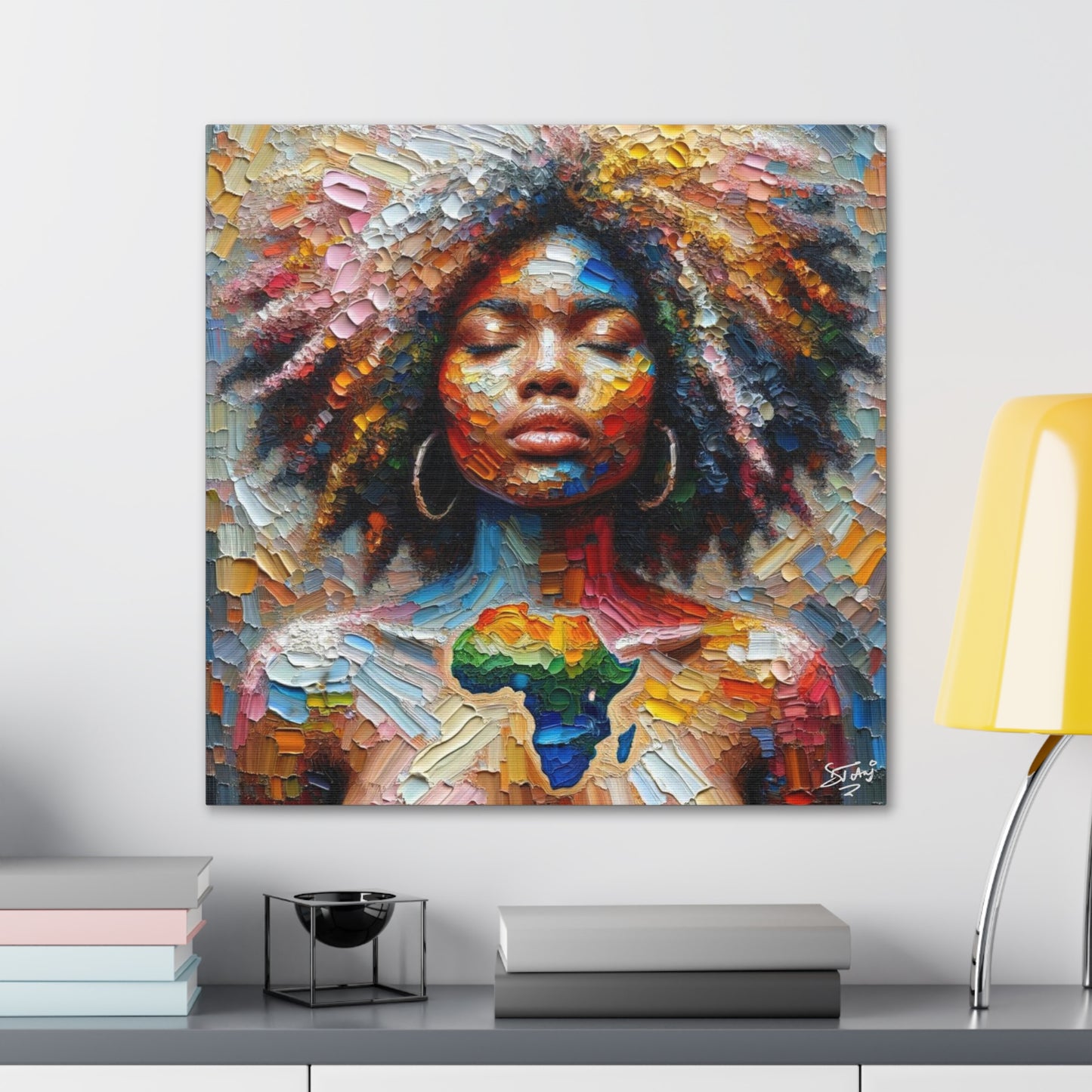 Art Print, "Mother Africa" Oil Finish, West Indian Ethnicity, Cultural, Heritage, Abstract, Canvas Gallery Wrap