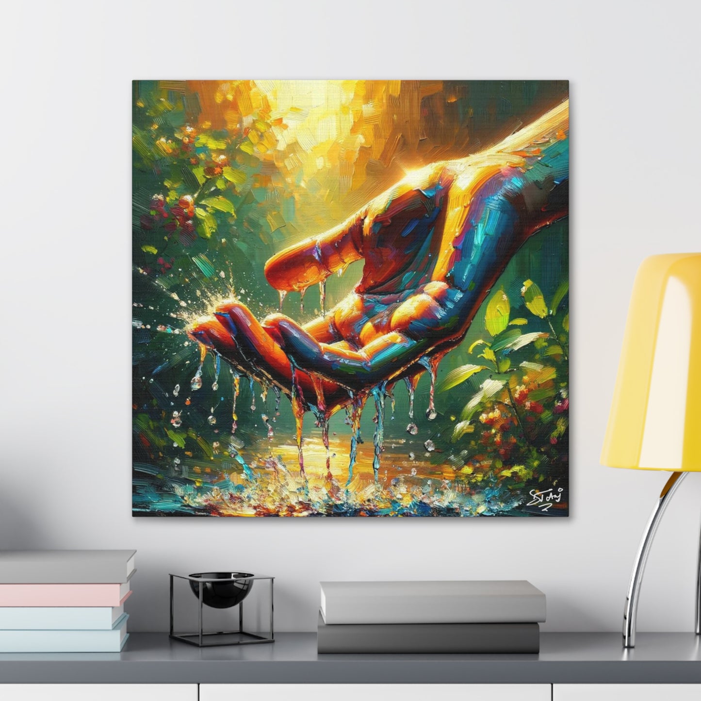 Art Print, "Hand in Water" Oil Finish, Unity, Togetherness, One Love, Semi-Abstract, Canvas Gallery Wrap