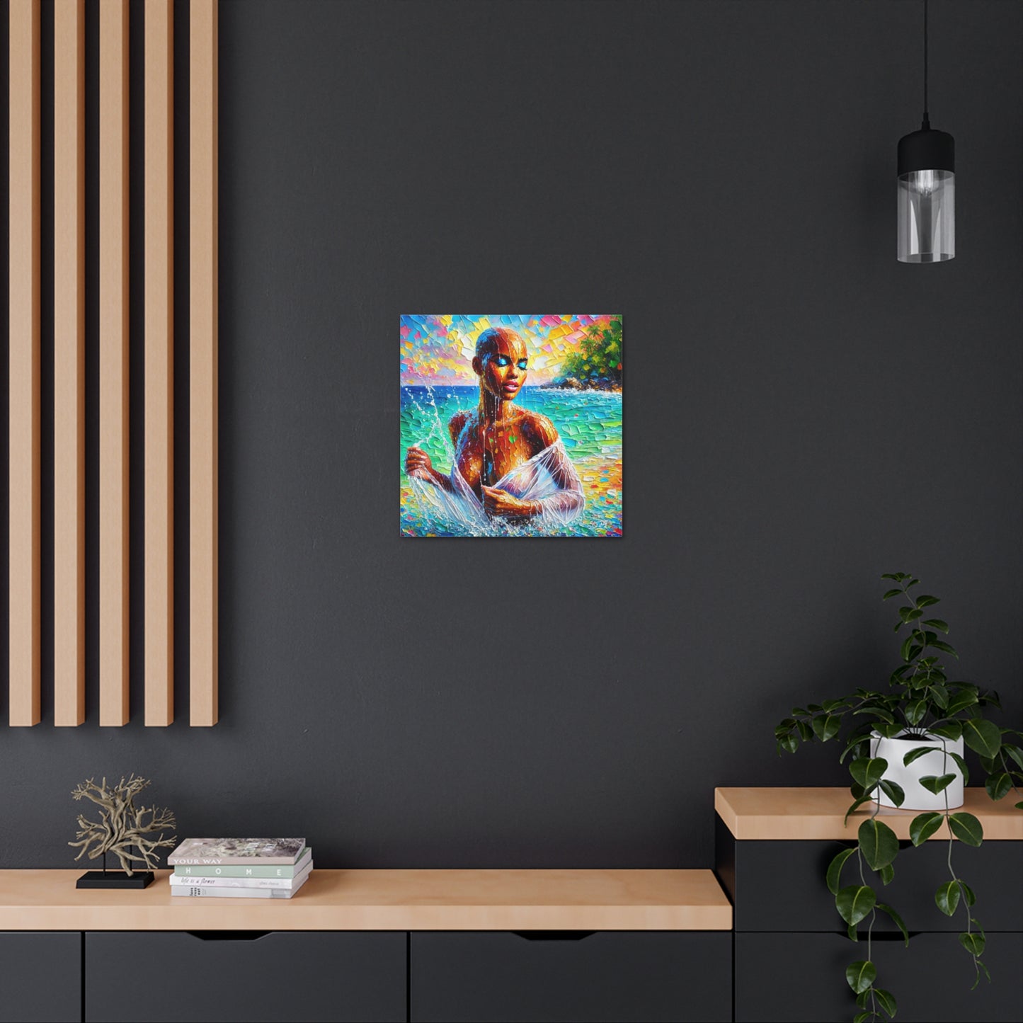 Art Print, Afro-Caribbean Woman, "Sea Bath" Abstract, Oil Finish, West Indian Ethnicity, Cultural, Heritage, Abstract, Canvas Gallery Wrap