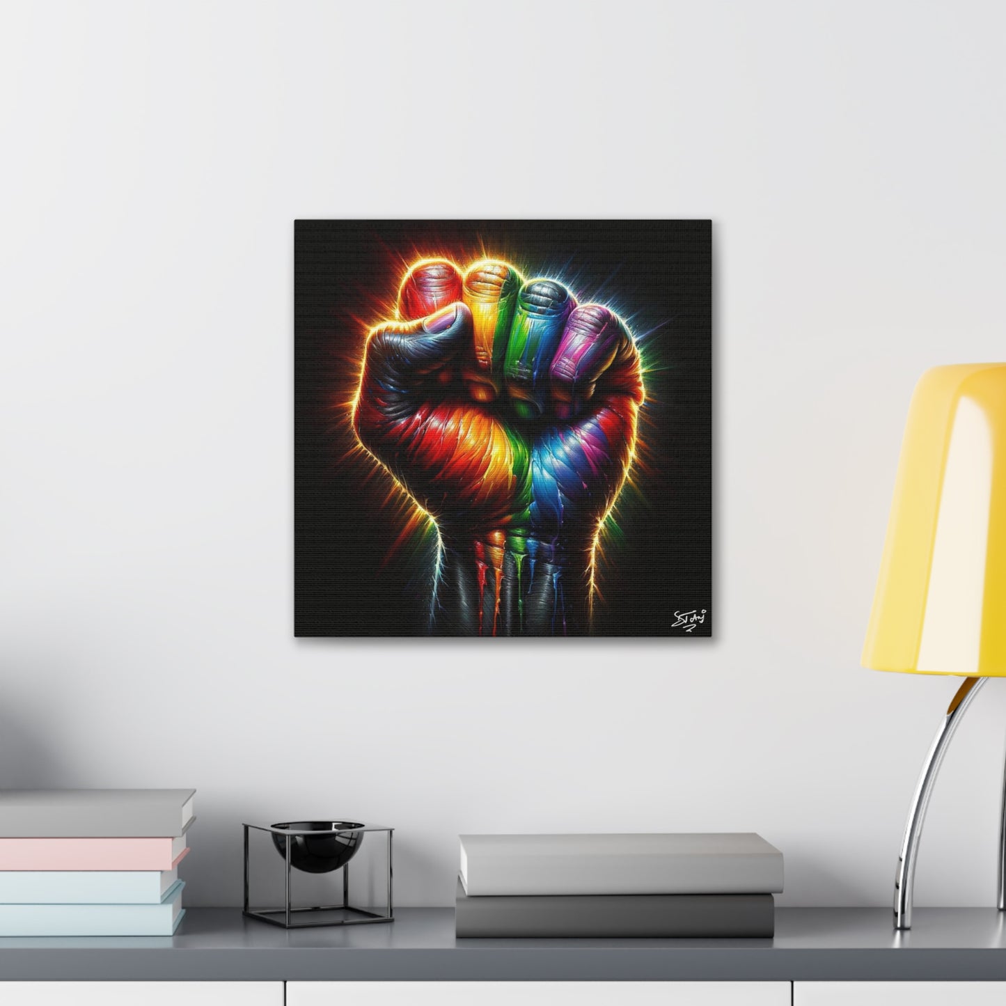 Art Print, Black Power, Oil Finish, Unity, One Love, Semi-Abstract, Canvas Gallery Wrap