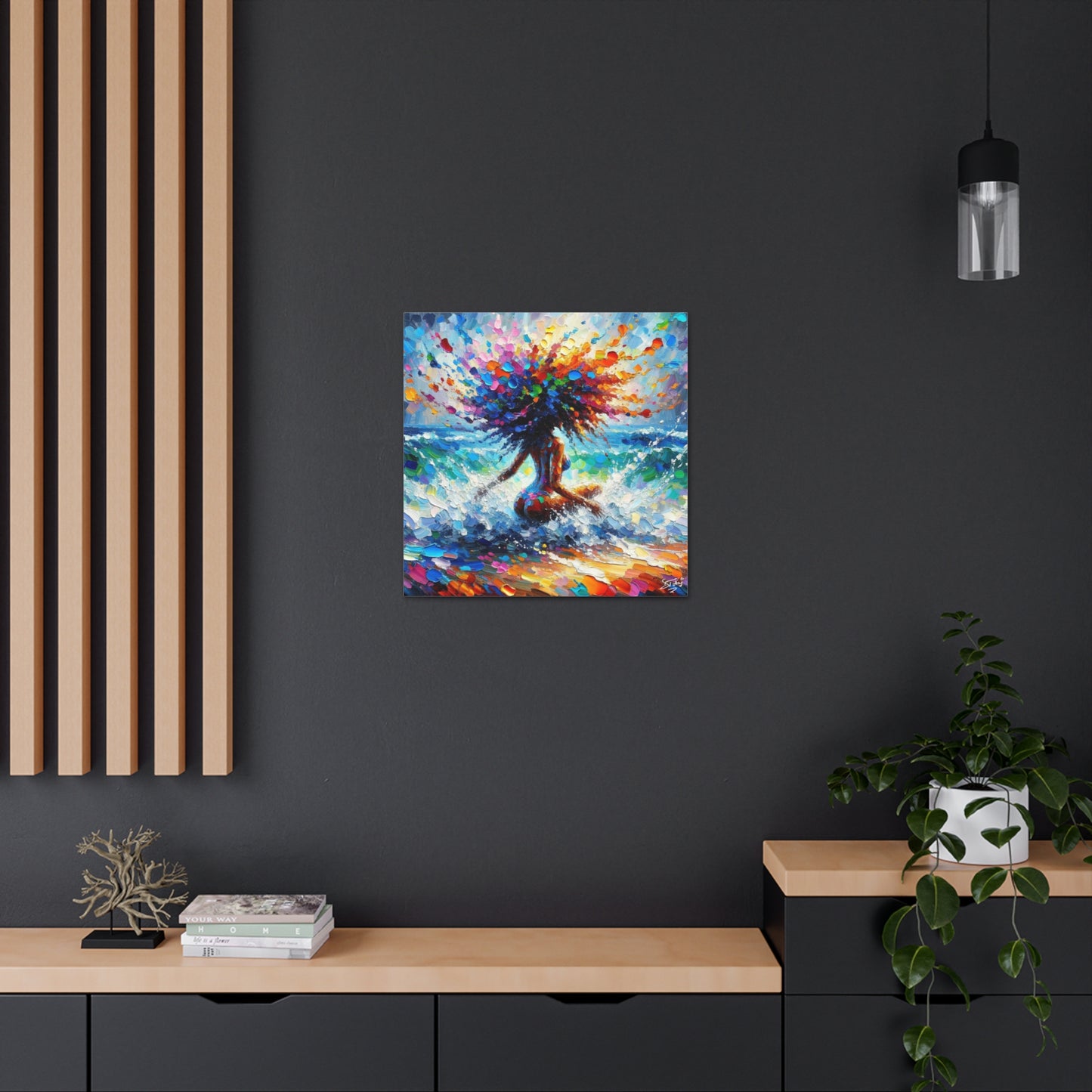 Art Print, Afro-Caribbean Woman, "Splashing Fun" Oil Finish, West Indian Ethnicity, Cultural, Heritage, Abstract, Canvas Gallery Wrap