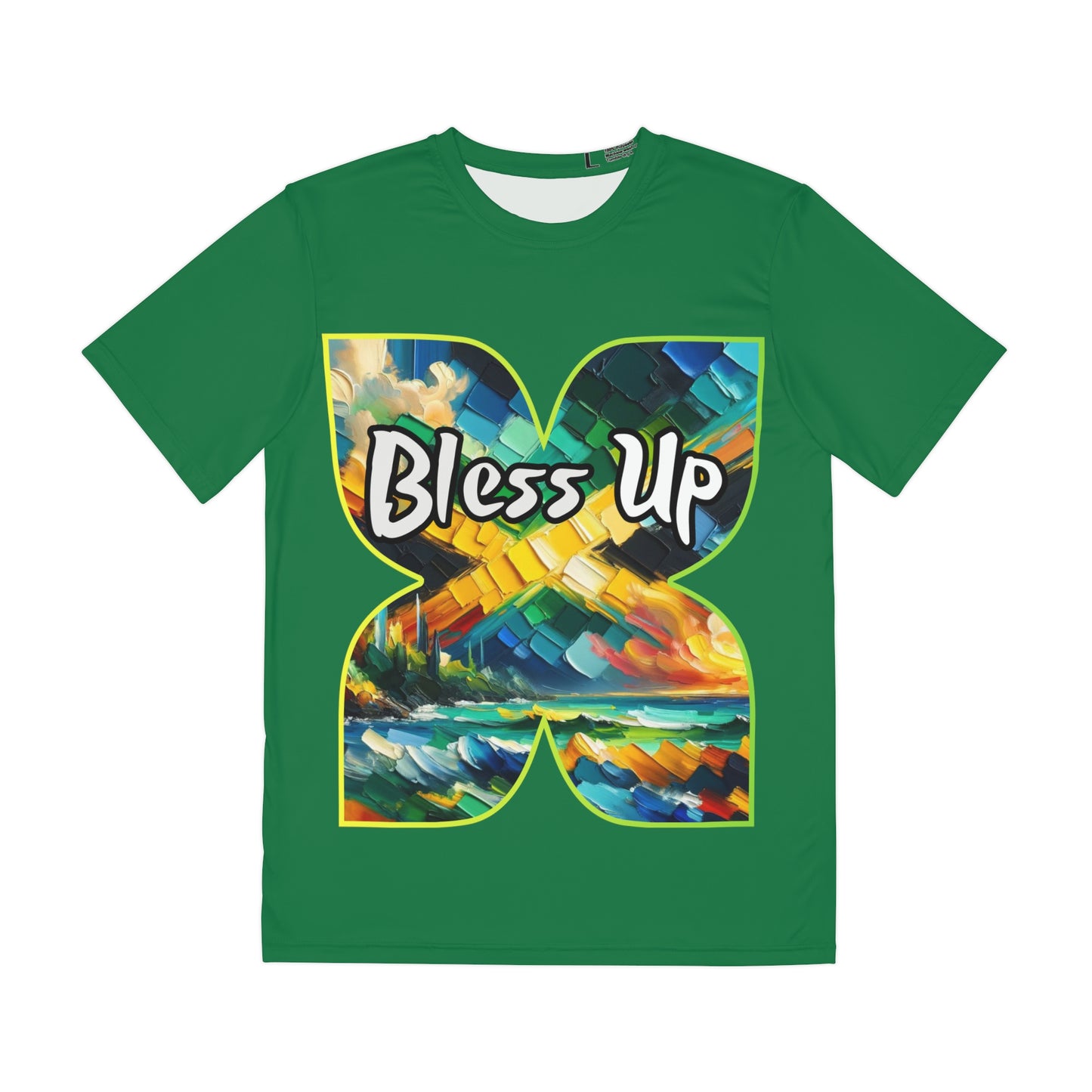 Men's Brushed Polyester Short Sleeve Tee (AOP), "Bless Up"