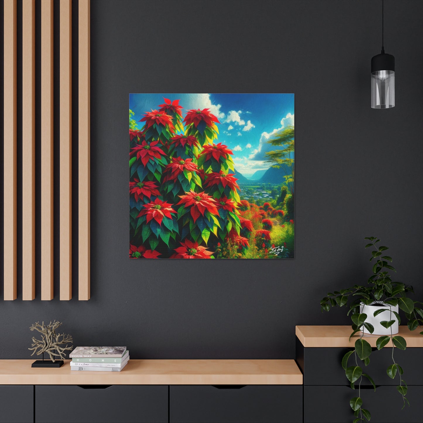 Print of Wild Poinsettia Plants on Sunny Day in the Caribbean, Trinidad and Tobago, Canvas Gallery Wraps