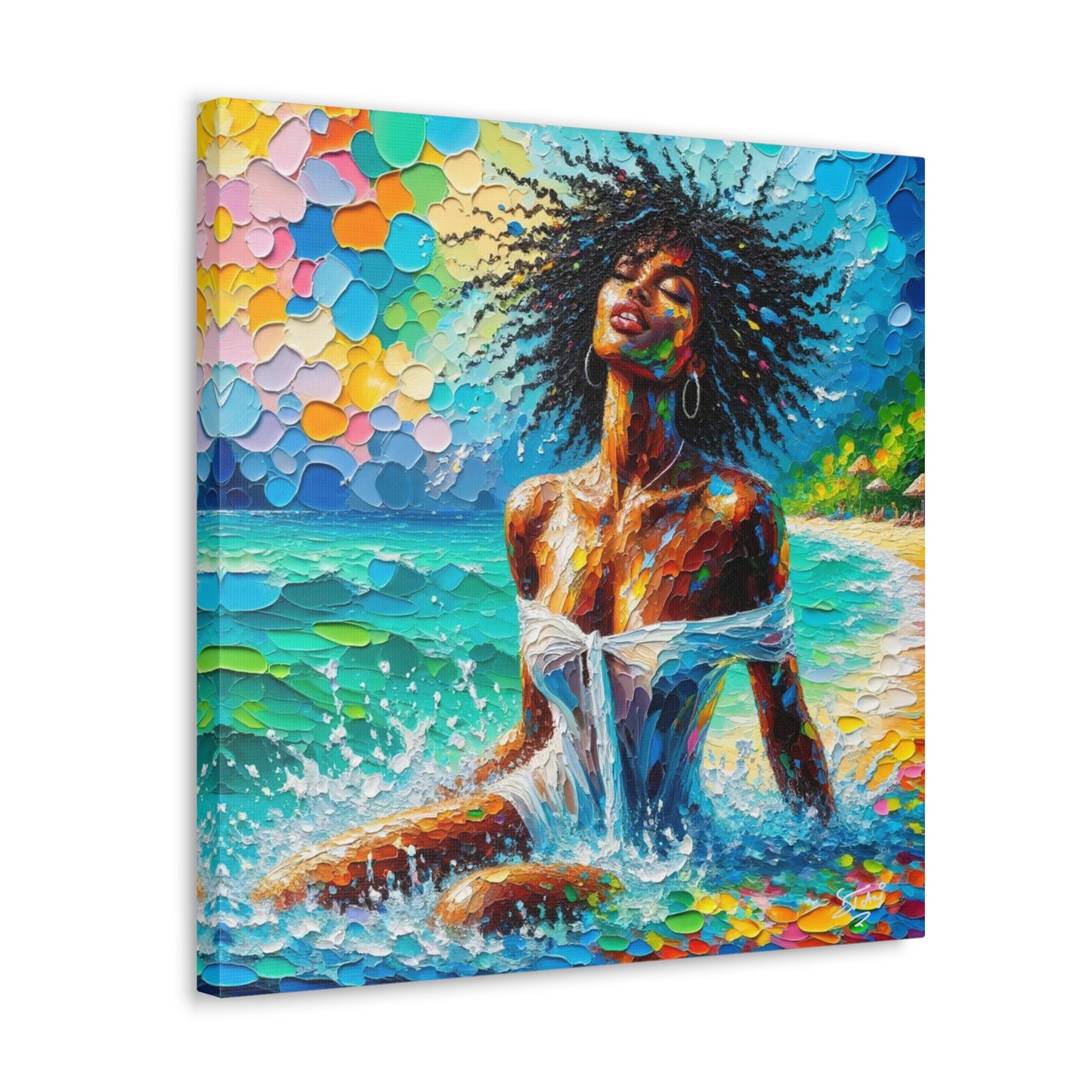 Art Print, Afro-Caribbean Woman, "Sea Bath" Abstract, Oil Finish, West Indian Ethnicity, Cultural, Heritage, Abstract, Canvas Gallery Wrap