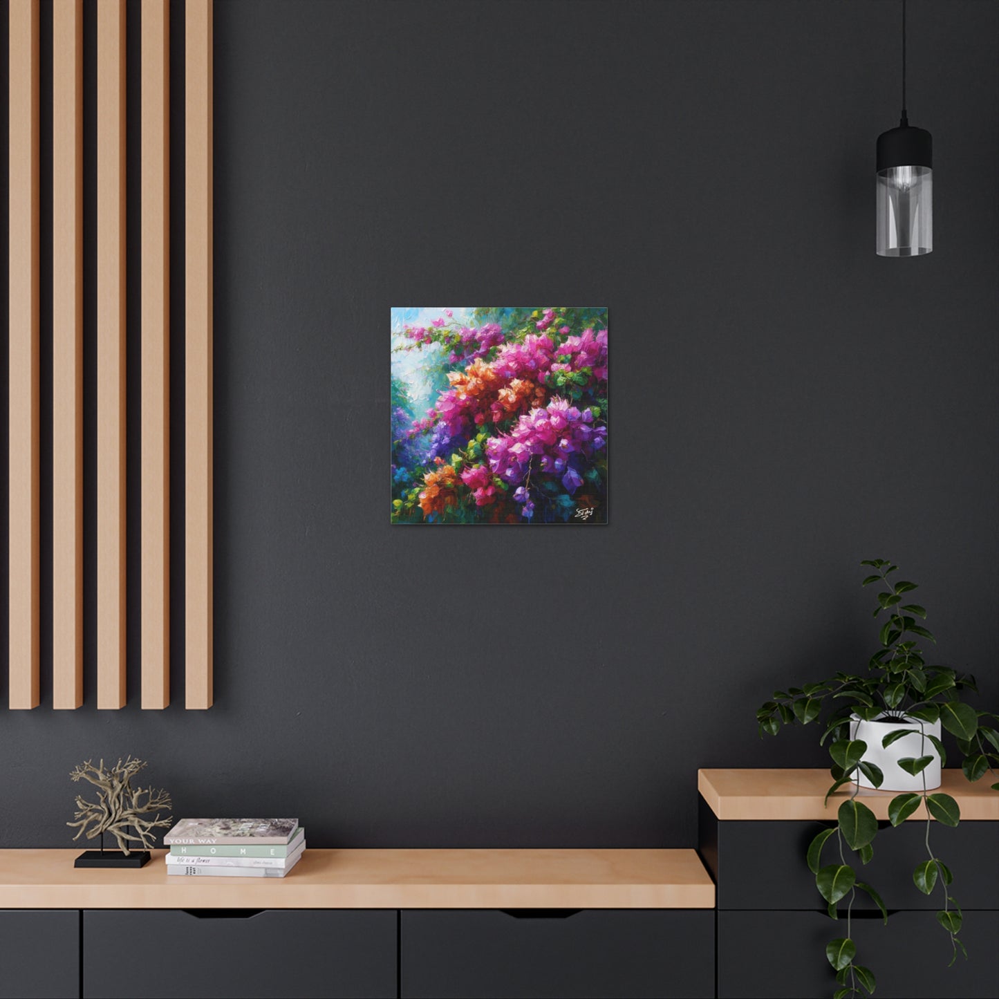 Art Print of Bougainvillea Flowers, Oil Finish, West Indian Art, Canvas Gallery Wraps