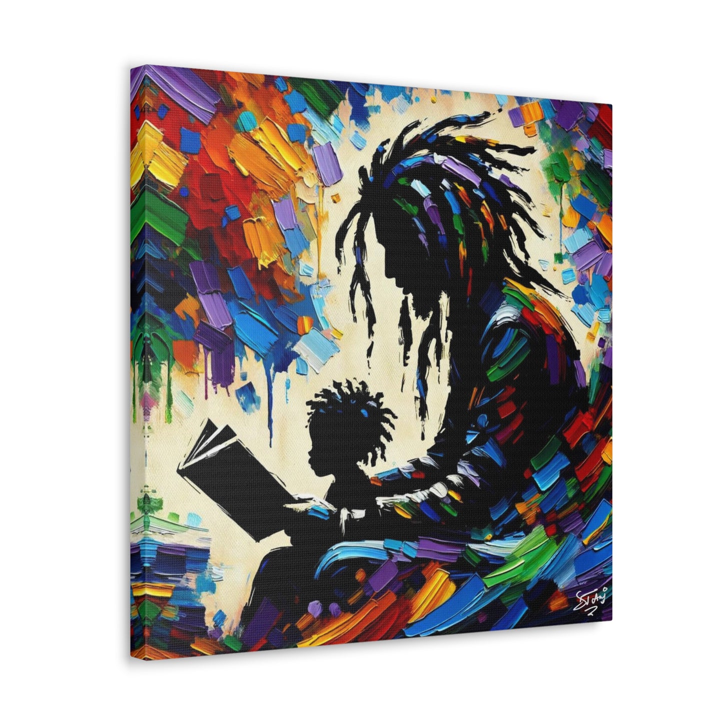 Art Print, Afro-Caribbean Father & Son, Oil Finish, West Indian Ethnicity, Cultural, Heritage, Abstract, Canvas Gallery Wrap