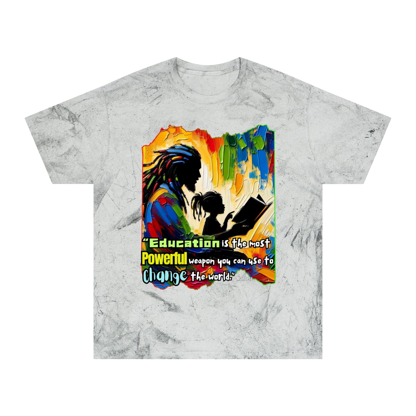 Unisex Color Blast T-Shirt "Education is Powerful..." Anti-Racism, Black Consciousness, Black Pride, One Love, Inclusion Diversity, Immigrant Outsiders, FashionWithPurpose, Conscious Clothing, Cultural Identity, Black Inspiration Empowerment