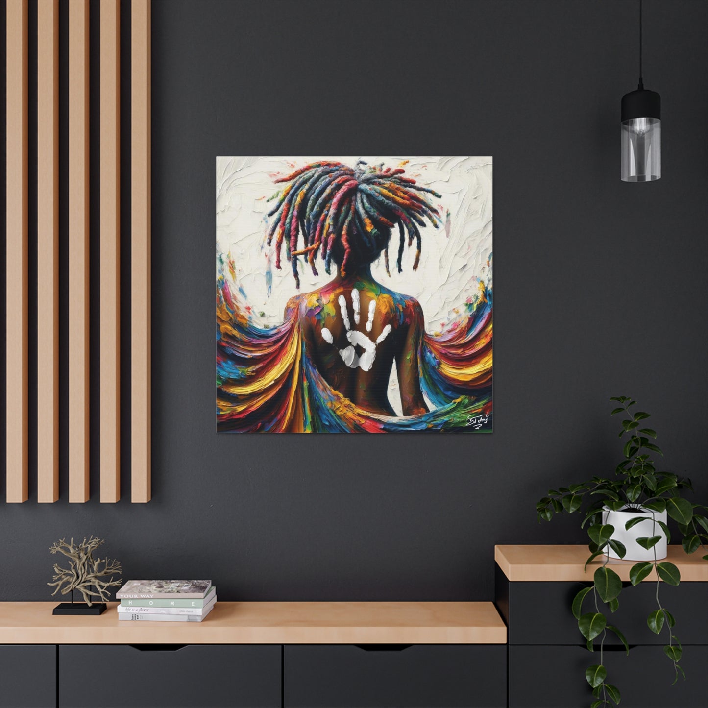 Art Print, Afro-Caribbean Woman, "White Hand on Back," Oil Finish, West Indian Ethnicity, Cultural, Heritage, Semi-Abstract, Canvas Gallery Wrap