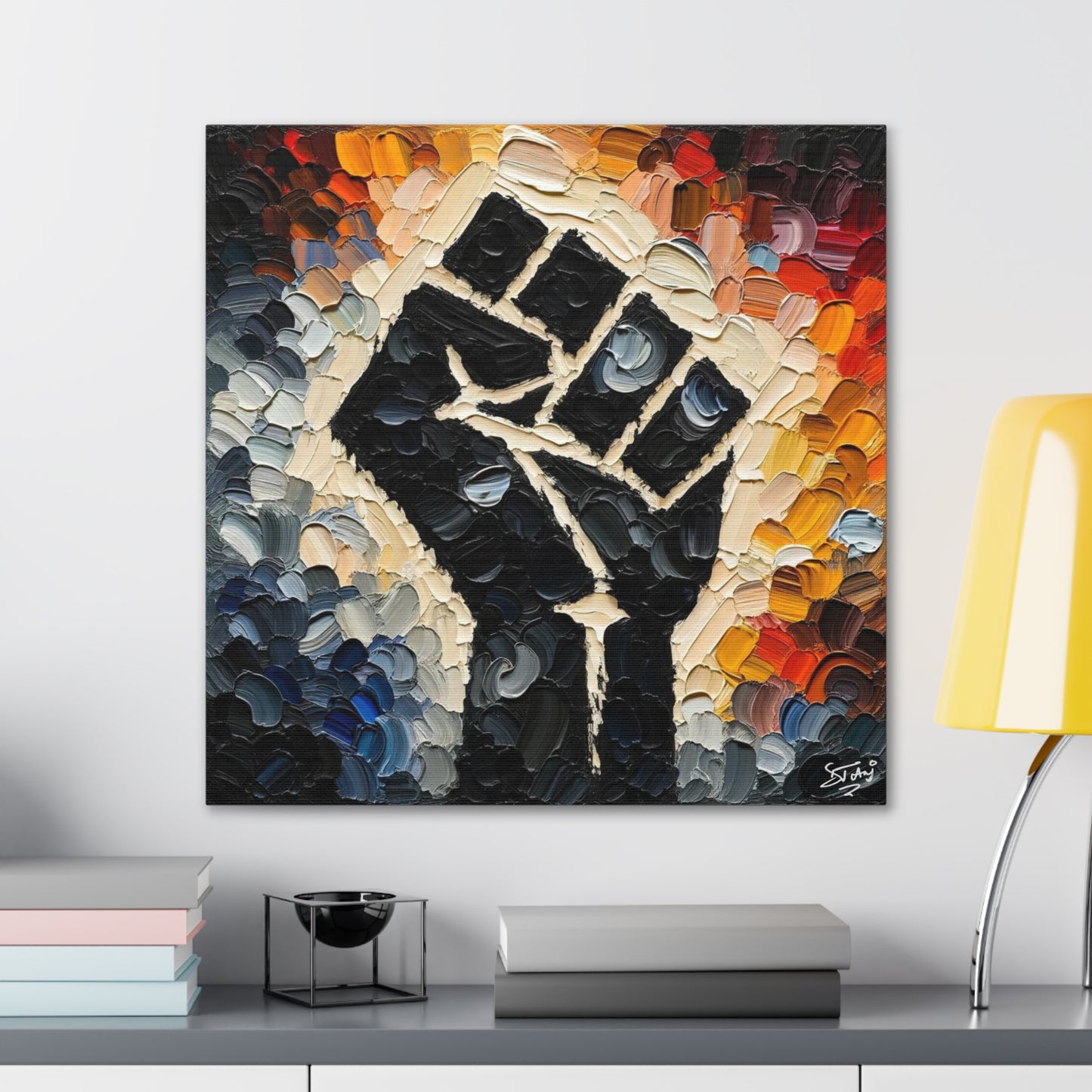 Art Print, Black Hand, Black Power, Oil Finish, Unity, One Love, Semi-Abstract, Canvas Gallery Wrap