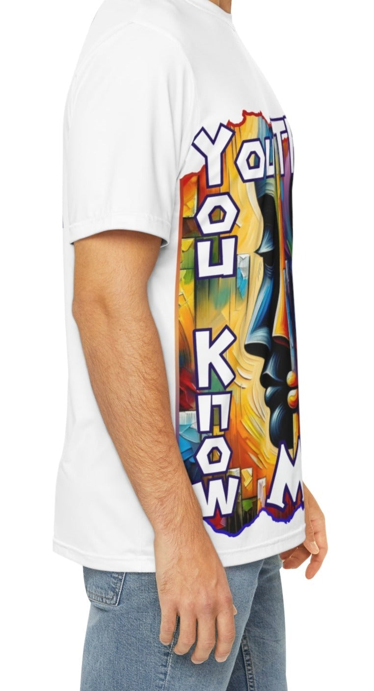 Men's Brushed Polyester Short Sleeve Tee (AOP), "You Think You Know Me?"