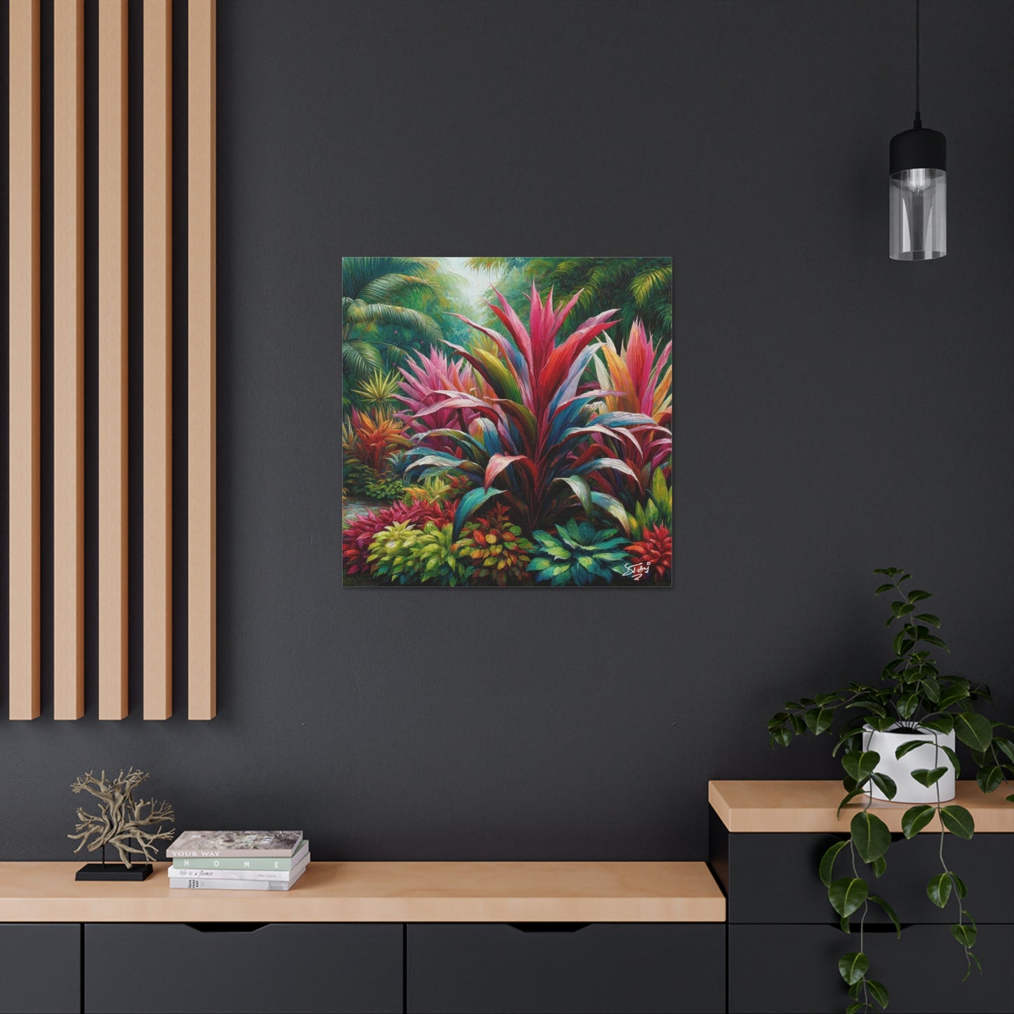 Art Print of Cordyline (Ti Plant), Oil Finish, West Indian Art, Canvas Gallery Wraps