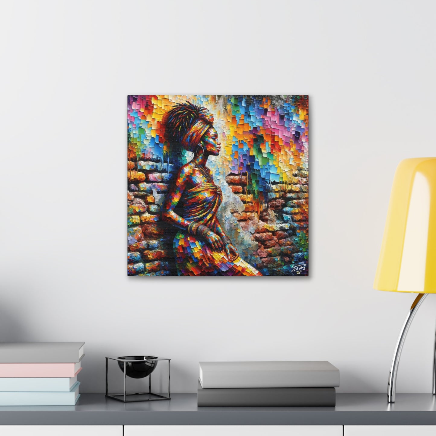 Art Print, Afro-Caribbean Woman "In Paint," (5) Oil Finish, West Indian Ethnicity, Cultural, Heritage, Semi-Abstract, Canvas Gallery Wrap