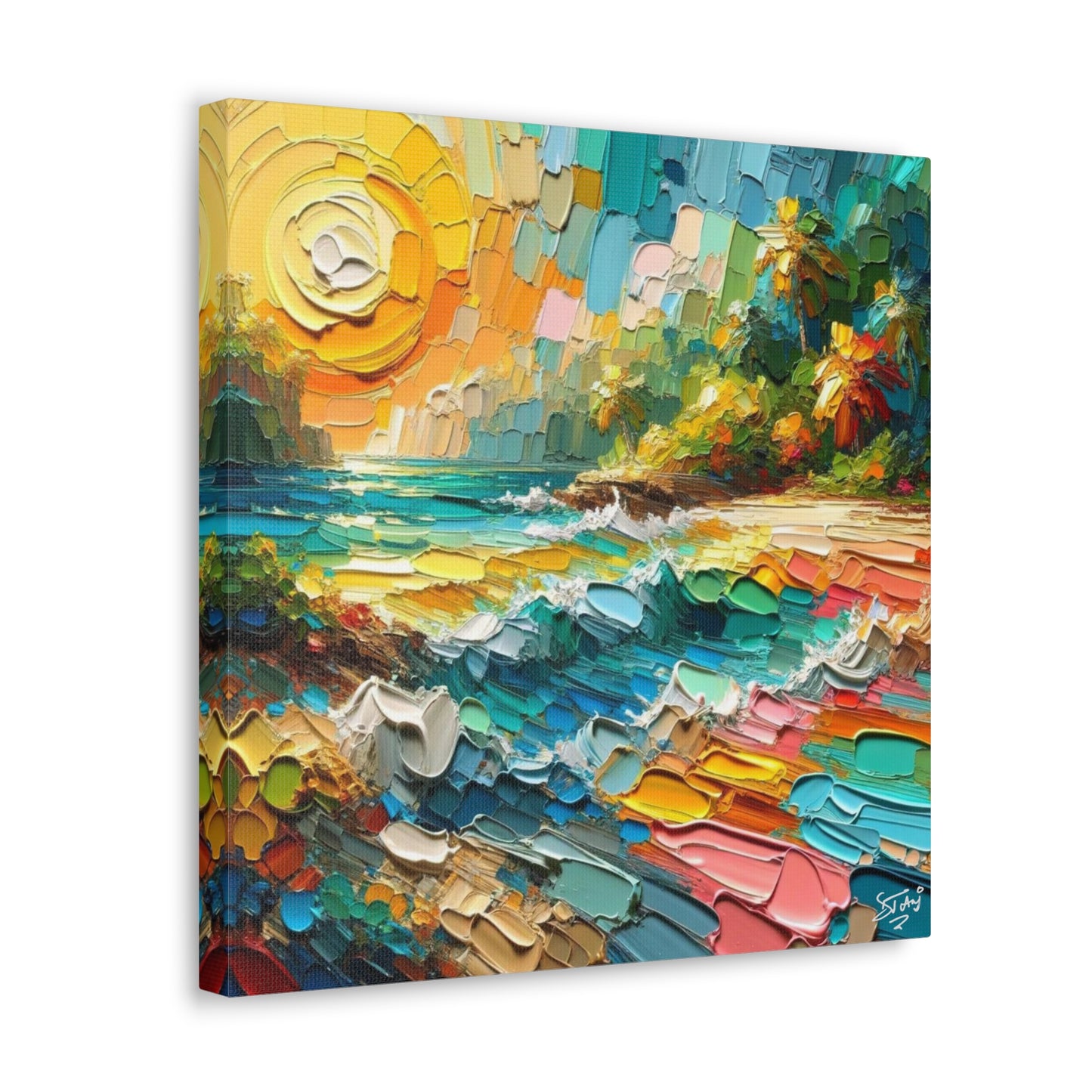 Art Print of Caribbean Beach Scene, Abstract, Oil Painting, West Indian Art, Canvas Gallery Wraps