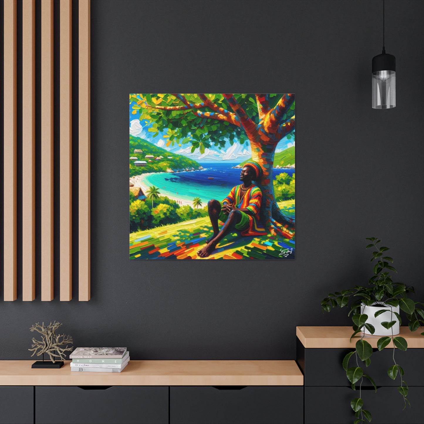 Art Print of Caribbean Man "Under the Tree," West Indian Art, Canvas Gallery Wraps