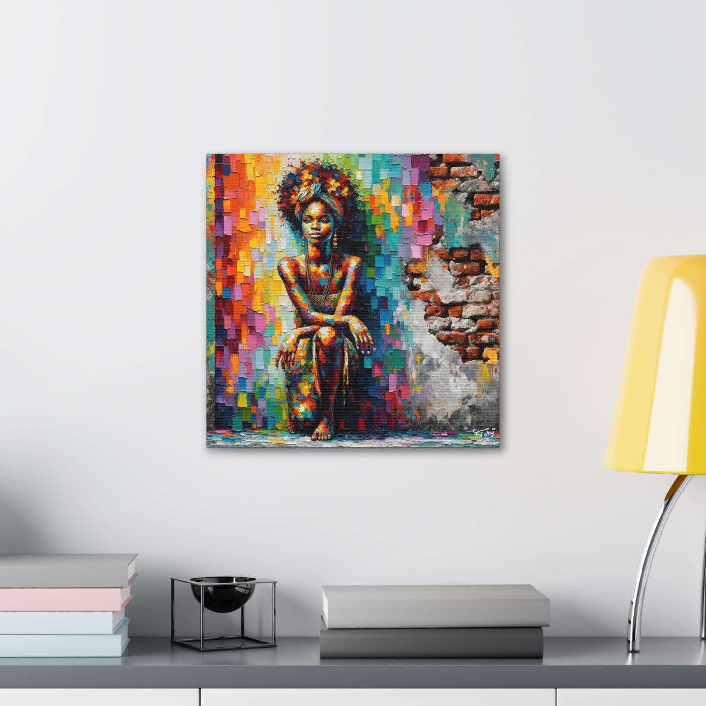 Art Print, Afro-Caribbean Woman "In Paint," (4) Oil Finish, West Indian Ethnicity, Cultural, Heritage, Semi-Abstract, Canvas Gallery Wrap