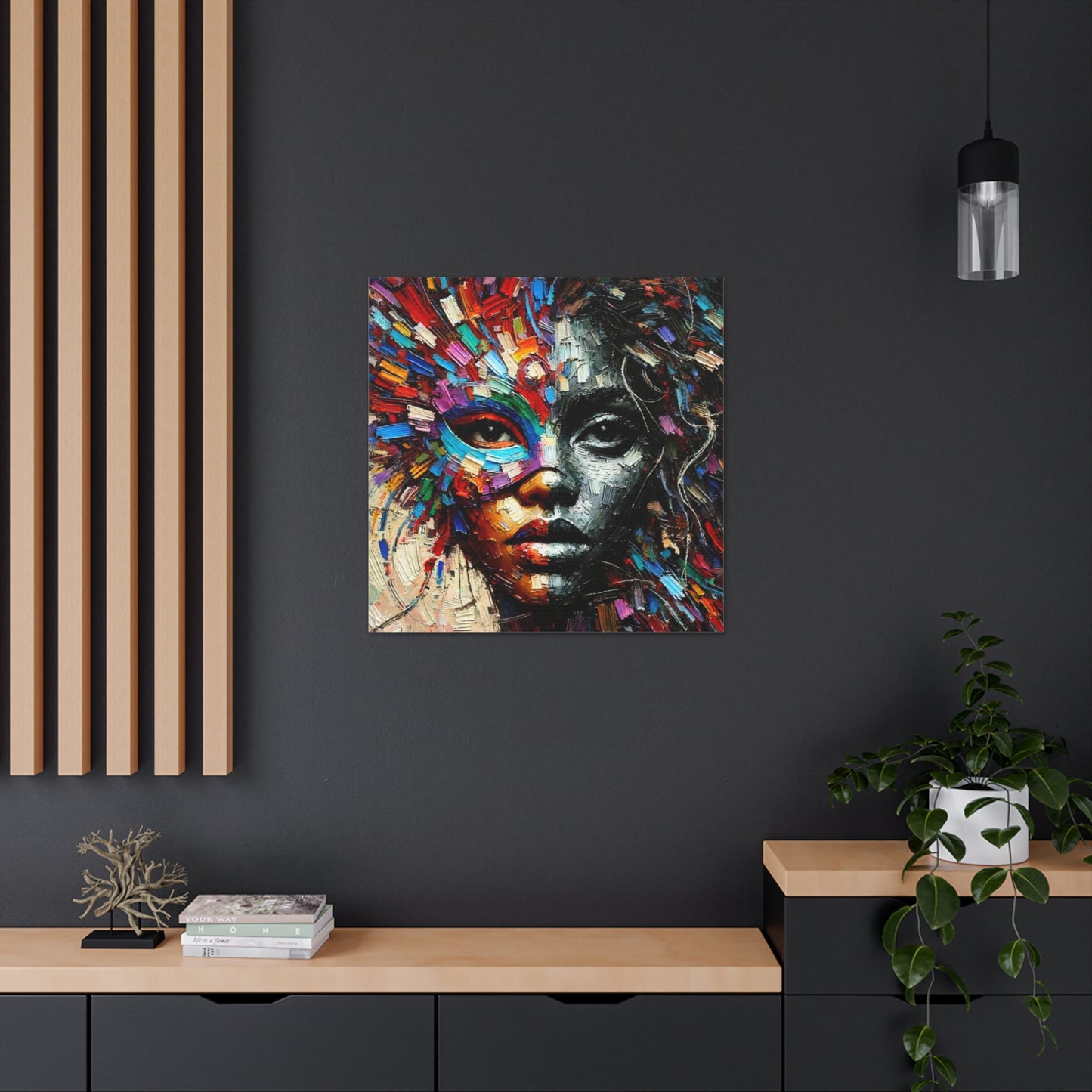 Art Print, African Woman, Black Power, Silhouette, Mask, Abstract Oil Finish, Unity, One Love, Canvas Gallery Wrap