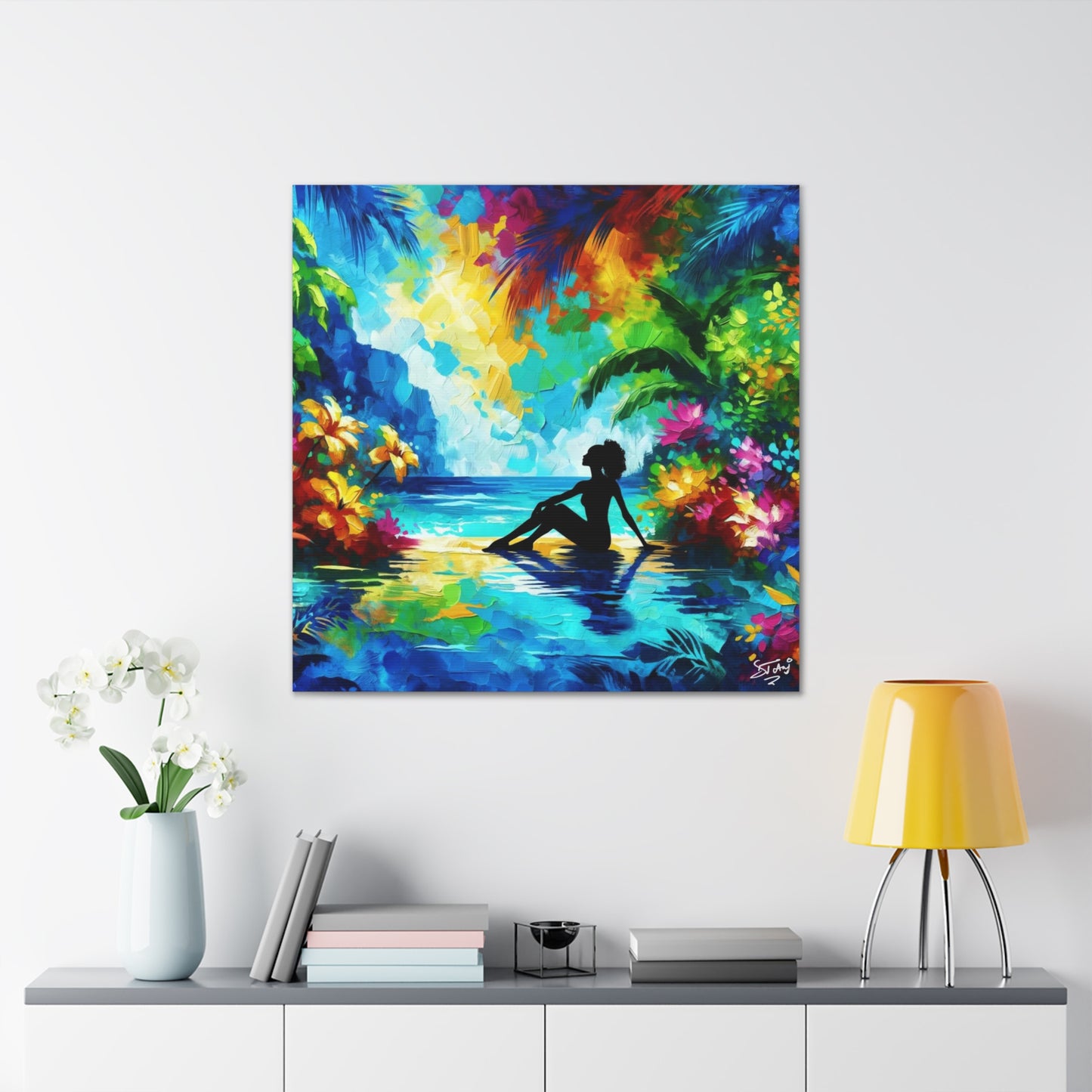 Art Print, Afro-Caribbean Woman, Silhouette, Oil Finish, West Indian Ethnicity, Cultural, Heritage, Abstract, Canvas Gallery Wrap