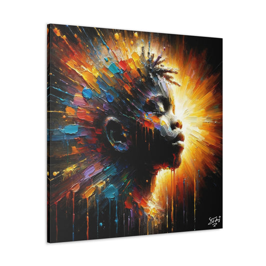 Art Print, Afro-Caribbean Boy, Oil Finish, West Indian Ethnicity, Cultural, Heritage, Semi-Abstract, Canvas Gallery Wrap