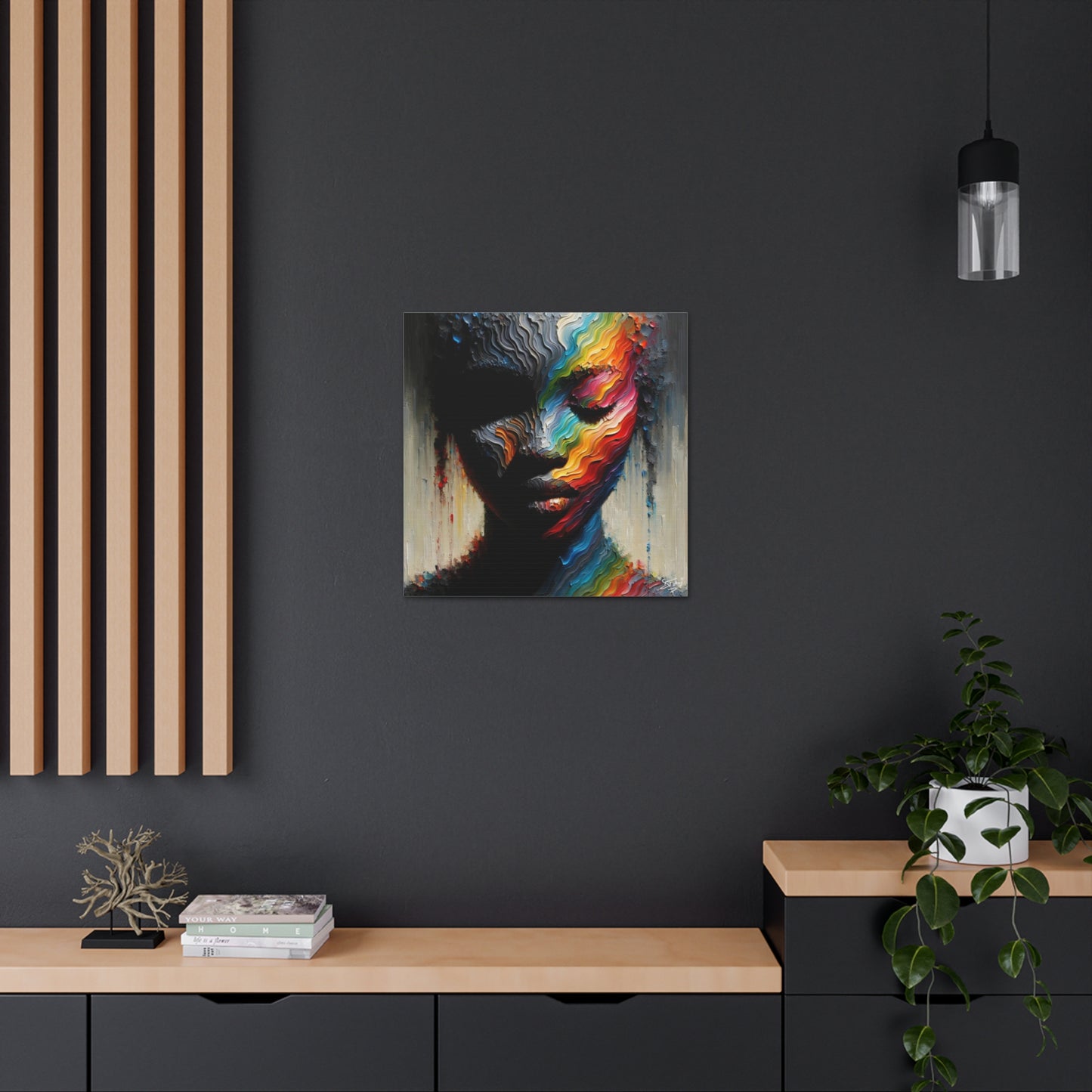 Art Print, Afro-Caribbean Woman "Face Paint In Silhouette," Oil Finish, West Indian Ethnicity, Cultural, Heritage, Semi-Abstract, Canvas Gallery Wrap