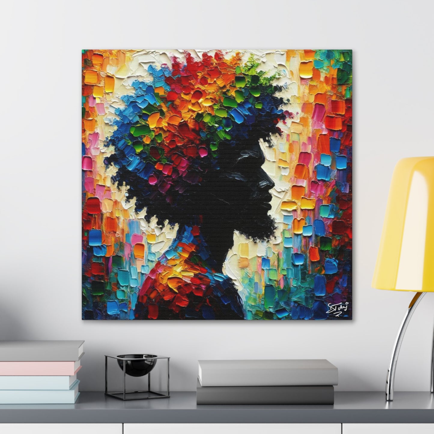 Art Print, Afro-Caribbean Man in Silhouette, Oil Finish, West Indian Ethnicity, Cultural, Heritage, Abstract, Canvas Gallery Wrap