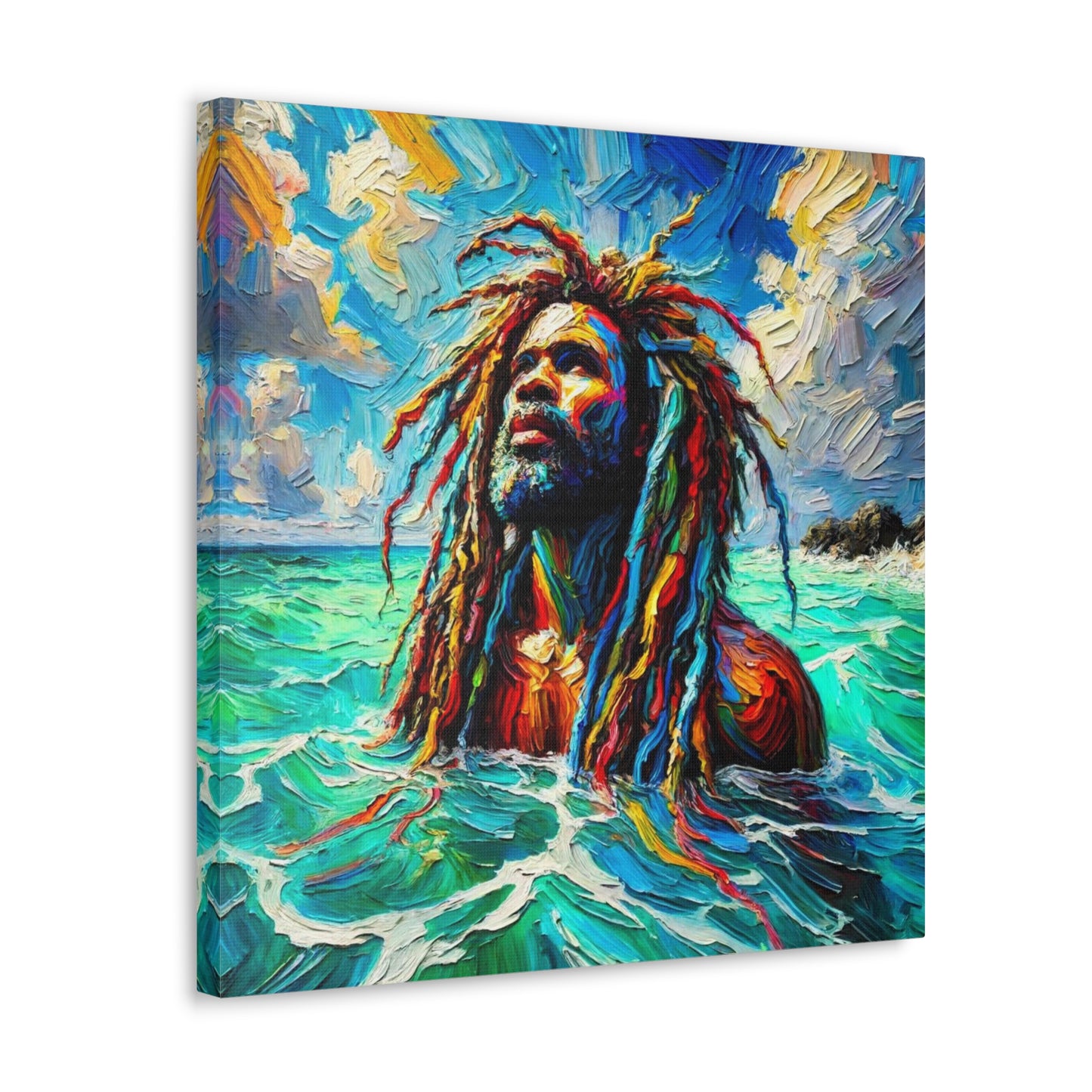 Art Print, Afro-Caribbean Man, "Sea Bath" Abstract, Oil Finish, West Indian Ethnicity, Cultural, Heritage, Abstract, Canvas Gallery Wrap