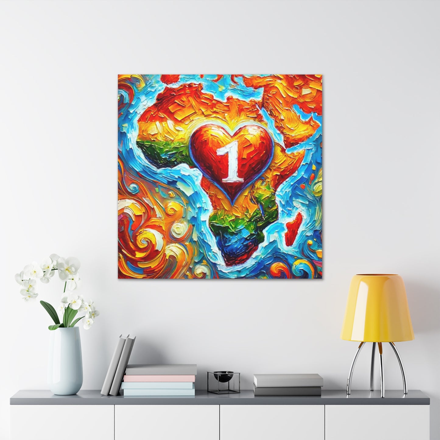 Art Print, "One Love" Oil Finish, Abstract, African Unity, Ethnicity, Cultural, Heritage, Semi-Abstract, Canvas Gallery Wrap