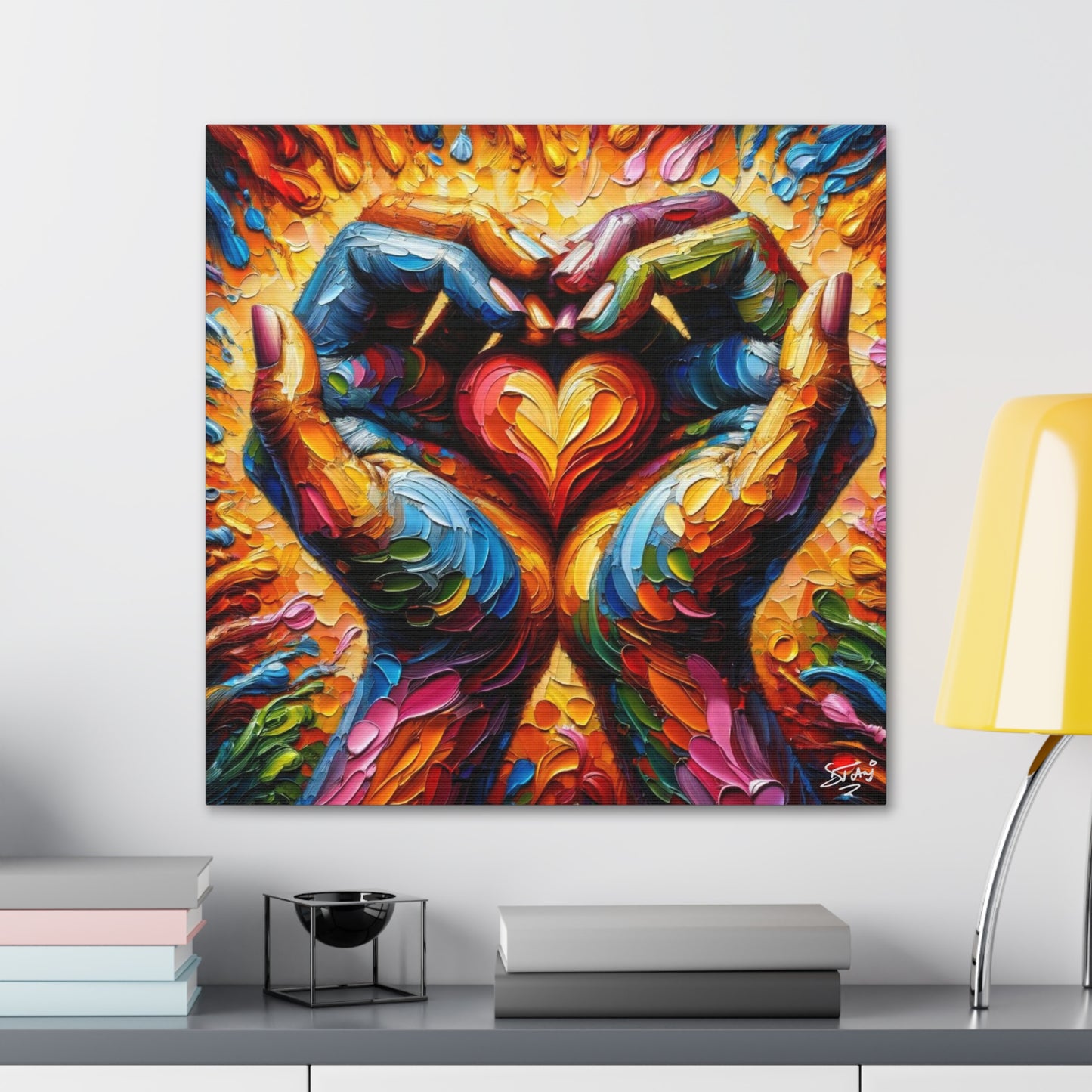 Art Print, Hands 'In Love,' Oil Finish, Unity, One Love, Semi-Abstract, Canvas Gallery Wrap