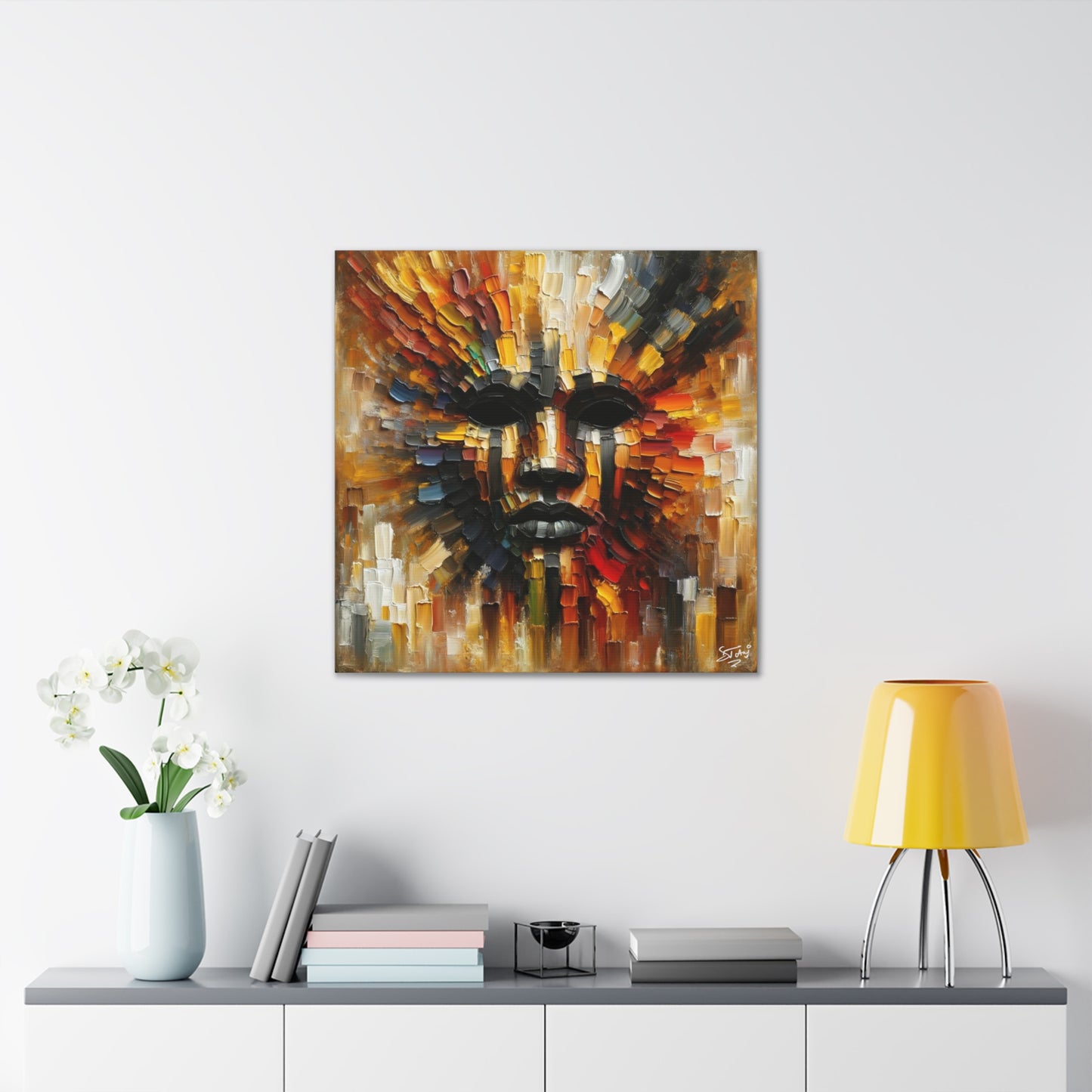 Art Print, Afro-Caribbean Mask, Oil Finish, Carnival,  West Indian Ethnicity, Cultural, Heritage, Semi-Abstract, Canvas Gallery Wrap