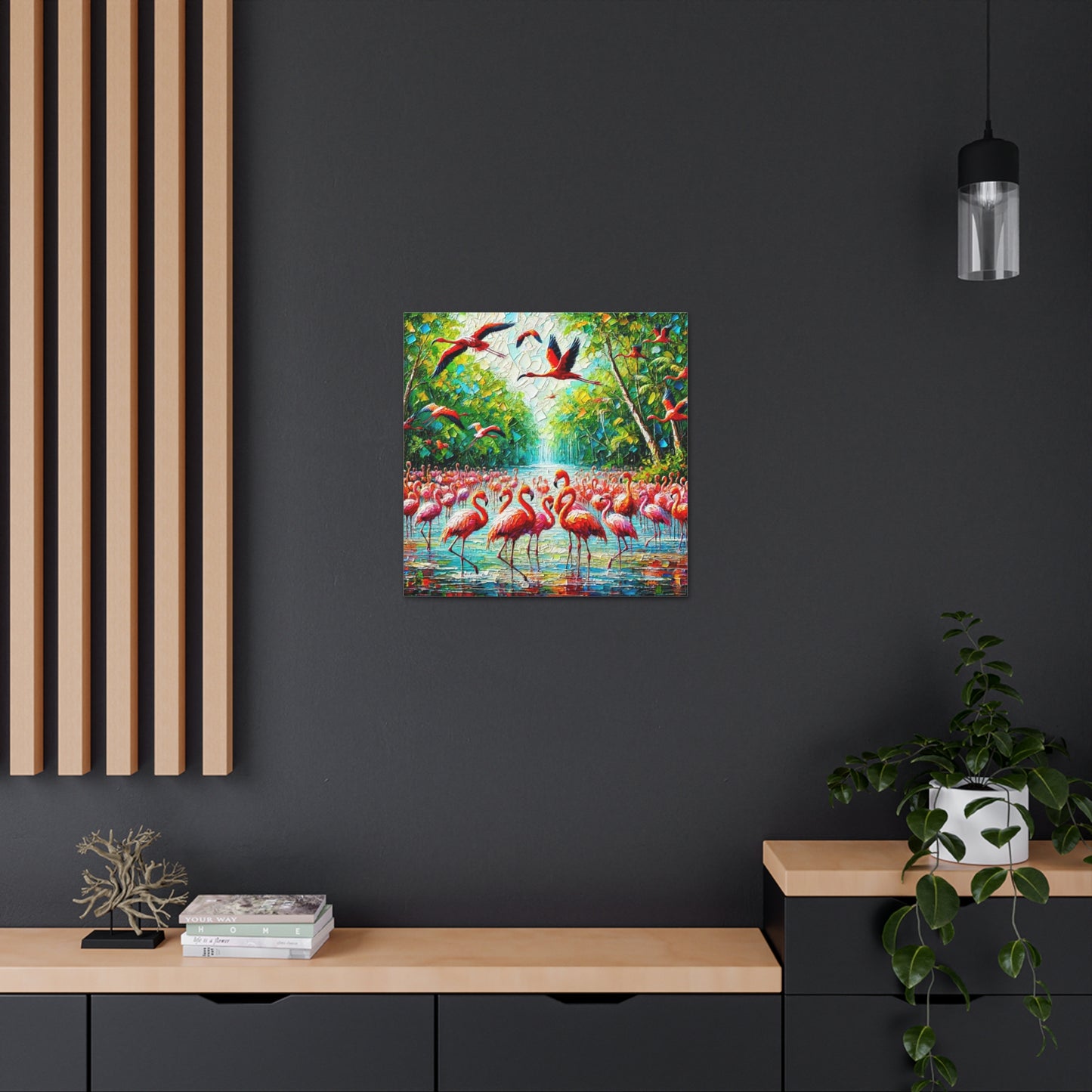 Art Print, Scarlet Ibises & Flamingos in Their Natural Mangrove Habitat in Trinidad and Tobago, Caribbean, West Indian Art, Canvas Gallery Wraps