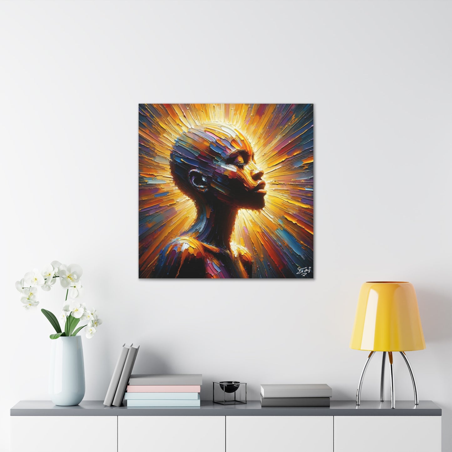 Art Print, Afro-Caribbean Bald Woman, Oil Finish, West Indian Ethnicity, Cultural, Heritage, Semi-Abstract, Canvas Gallery Wrap