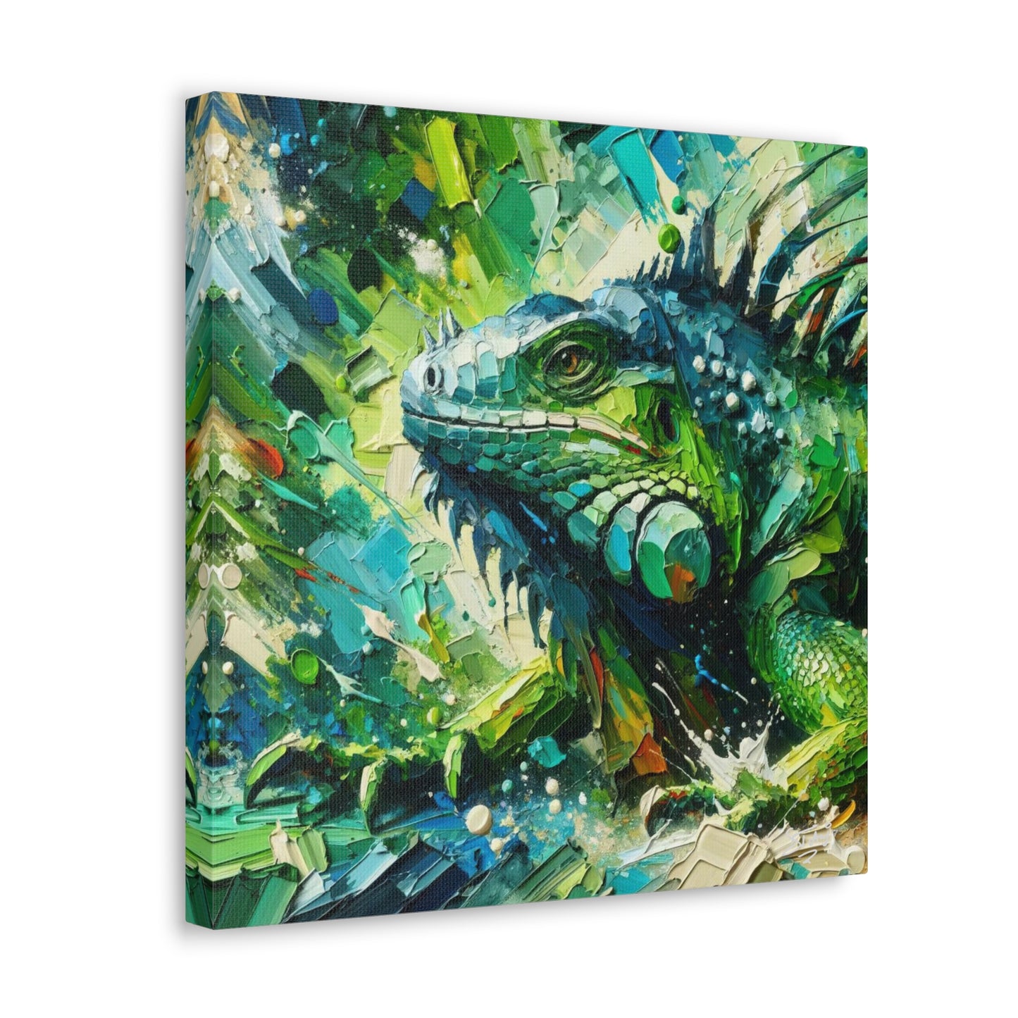 Art Print, Iguana, Caribbean Wildlife, Abstract Oil Finish, Caribbean Nature, Cultural, Heritage, Canvas Gallery Wrap