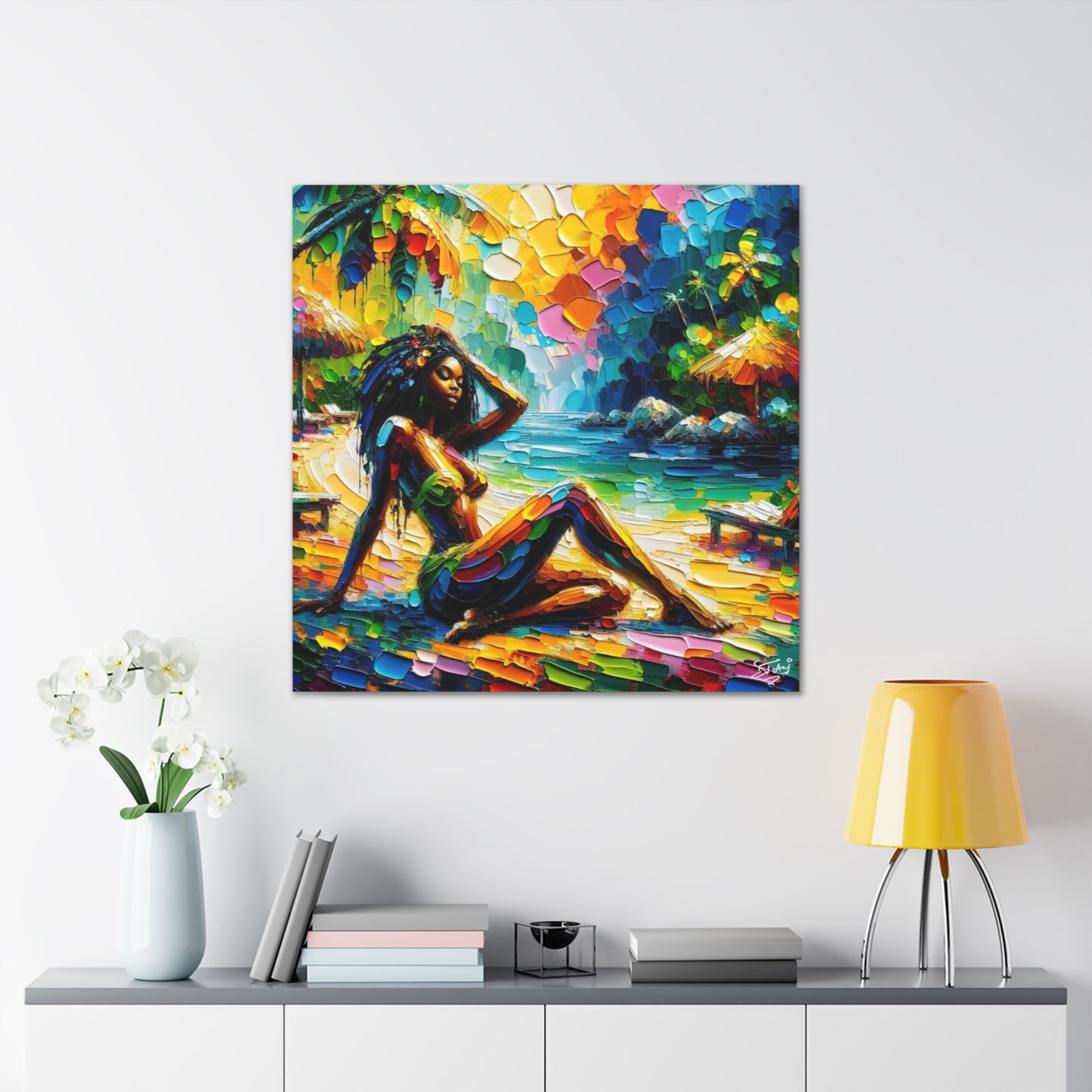 Art Print, Afro-Caribbean Woman, Oil Finish, West Indian Ethnicity, Cultural, Heritage, Semi-Abstract, Canvas Gallery Wrap