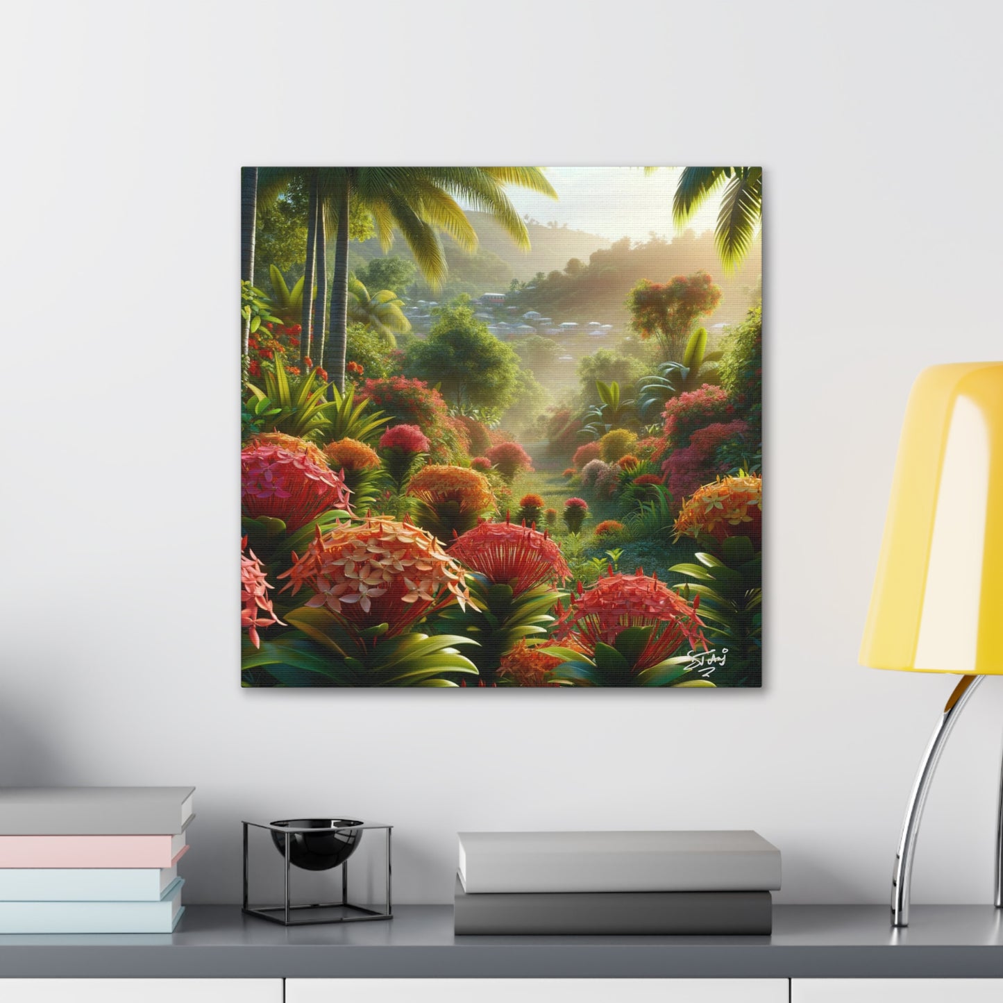 Oil Print #2 of Ixora Garden in The Caribbean, Vibrant and Vivid Colors of Ixora flowers, Trinidad and Tobago, Canvas Gallery Wraps