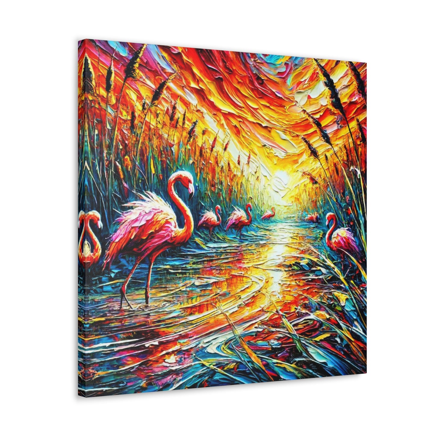 Art Print, Flamingos, Abstract Oil Finish, Trinidad & Tobago, Caribbean, West Indian Art, Canvas Gallery Wraps