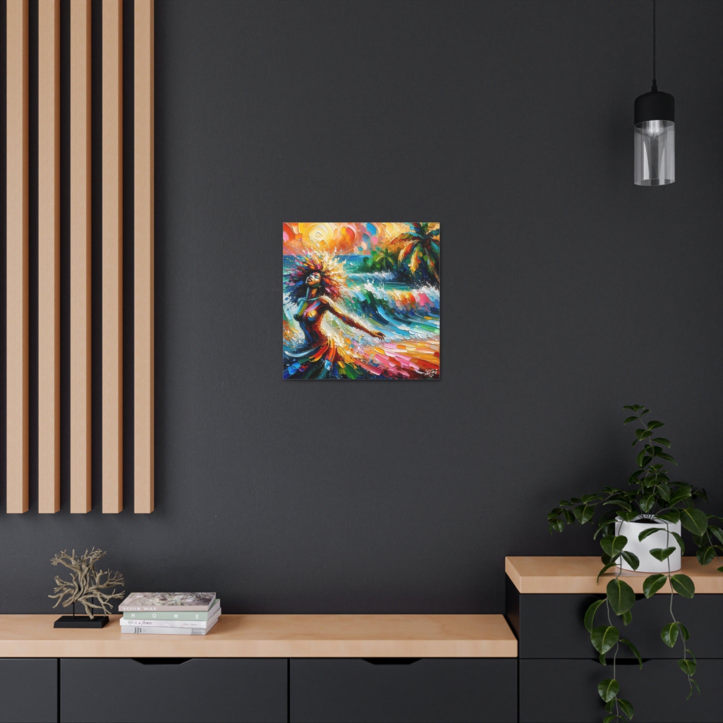 Art Print, Afro-Caribbean Woman, "Enjoying the Sunset" Abstract, Oil Finish, West Indian Ethnicity, Cultural, Heritage, Abstract, Canvas Gallery Wrap