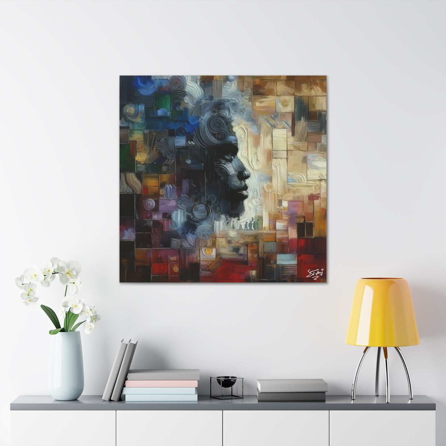 Art Print, Afro-Caribbean Man "In Abstraction," Oil Finish, West Indian Ethnicity, Cultural, Heritage, Abstract, Canvas Gallery Wrap