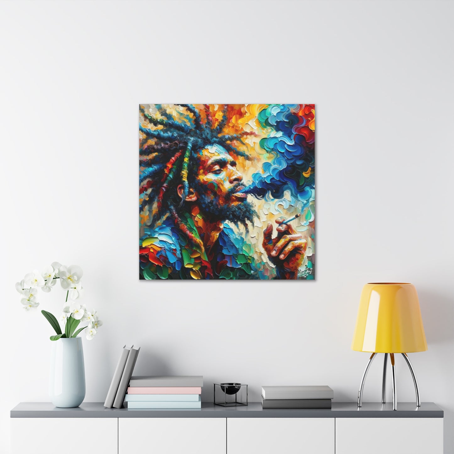 Art Print of Rastaman, Oil Finish, West Indian Ethnicity, Cultural, Heritage, Afro-Caribbean Man, Semi-Abstract, Canvas Gallery Wrap