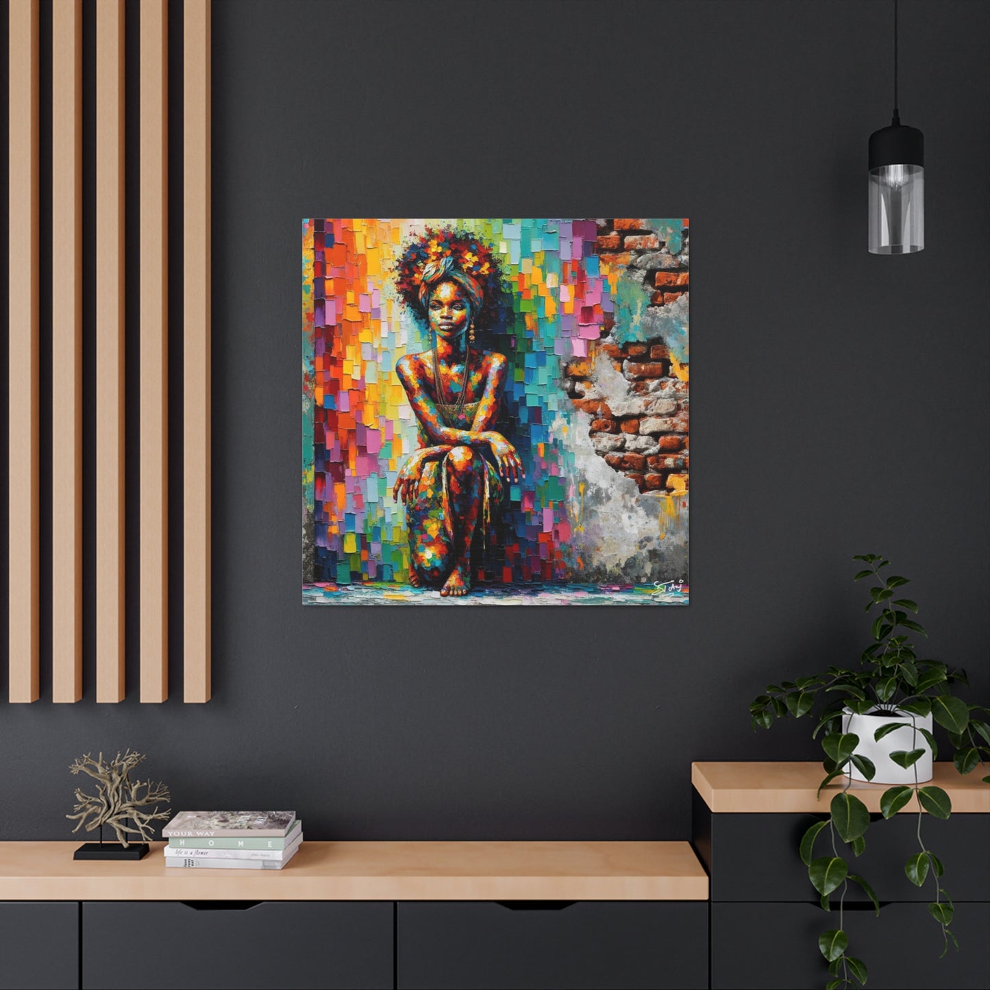 Art Print, Afro-Caribbean Woman "In Paint," (4) Oil Finish, West Indian Ethnicity, Cultural, Heritage, Semi-Abstract, Canvas Gallery Wrap