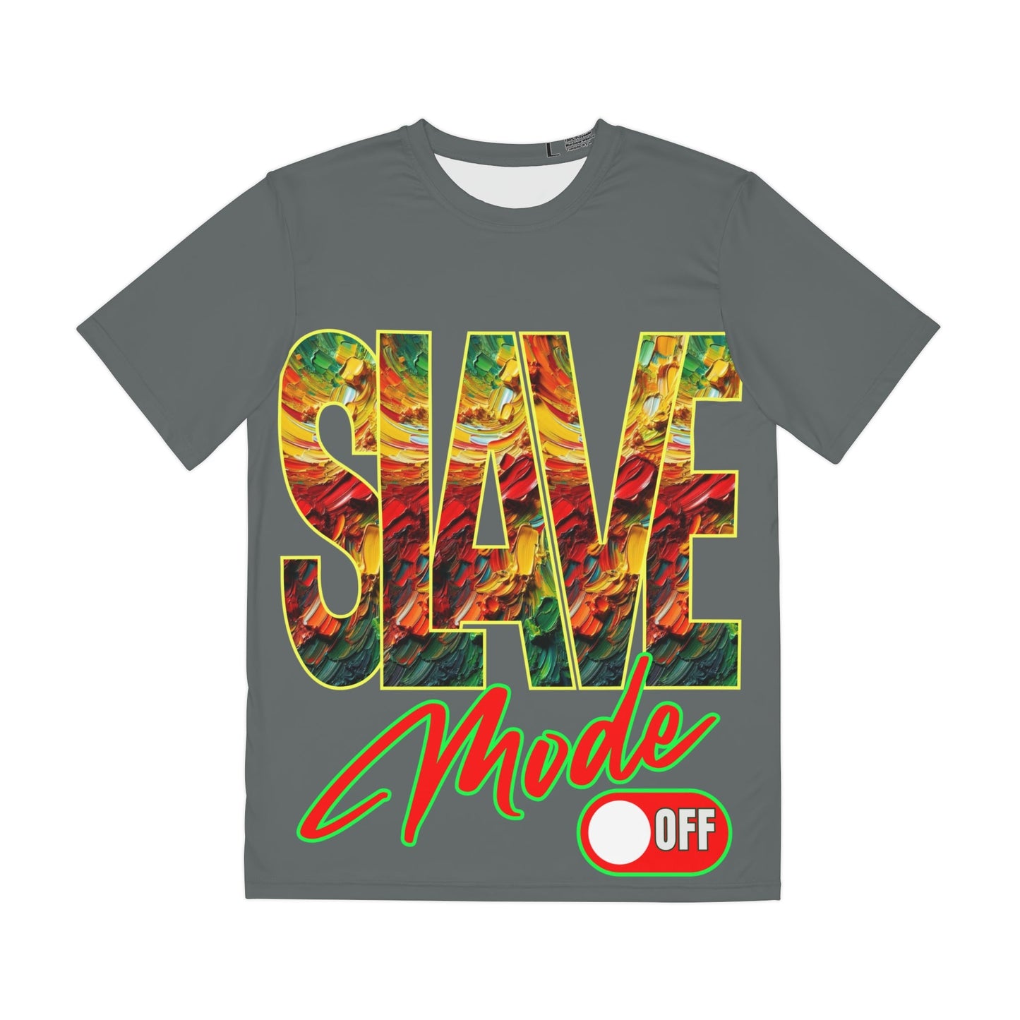 Men's Brushed Polyester Short Sleeve Tee (AOP), "SLAVE Mode Off"