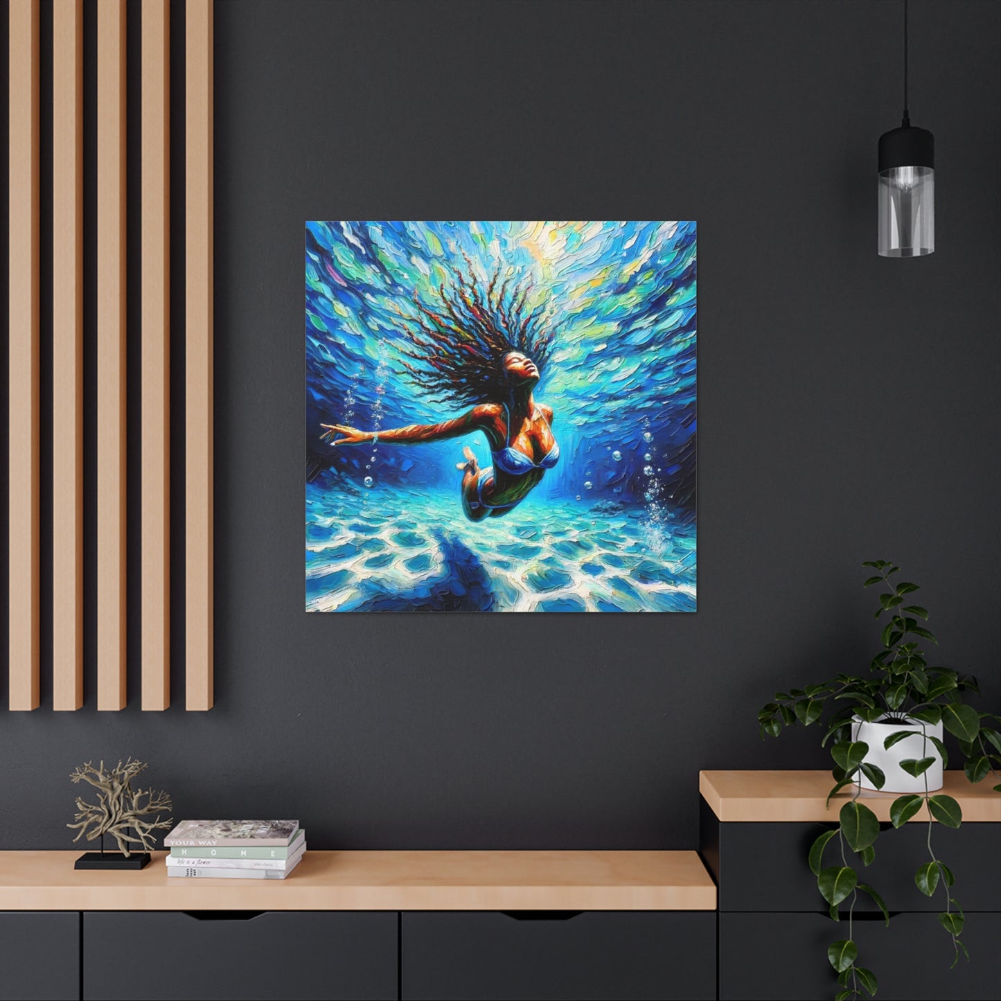 Art Print, Afro-Caribbean Woman, "Submerged" Oil Finish, West Indian Ethnicity, Cultural, Heritage, Abstract, Canvas Gallery Wrap