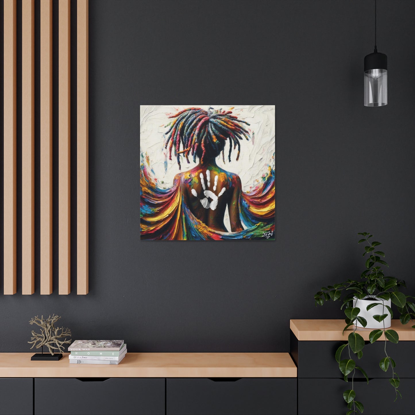 Art Print, Afro-Caribbean Woman, "White Hand on Back," Oil Finish, West Indian Ethnicity, Cultural, Heritage, Semi-Abstract, Canvas Gallery Wrap